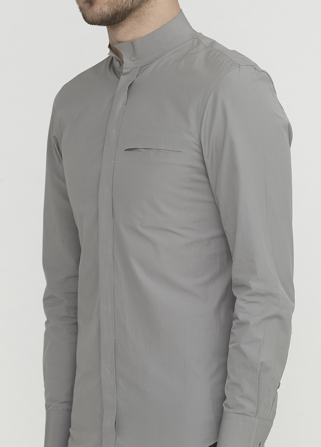 Серая кэжуал рубашка однотонная Emporio Armani с длинным рукавом