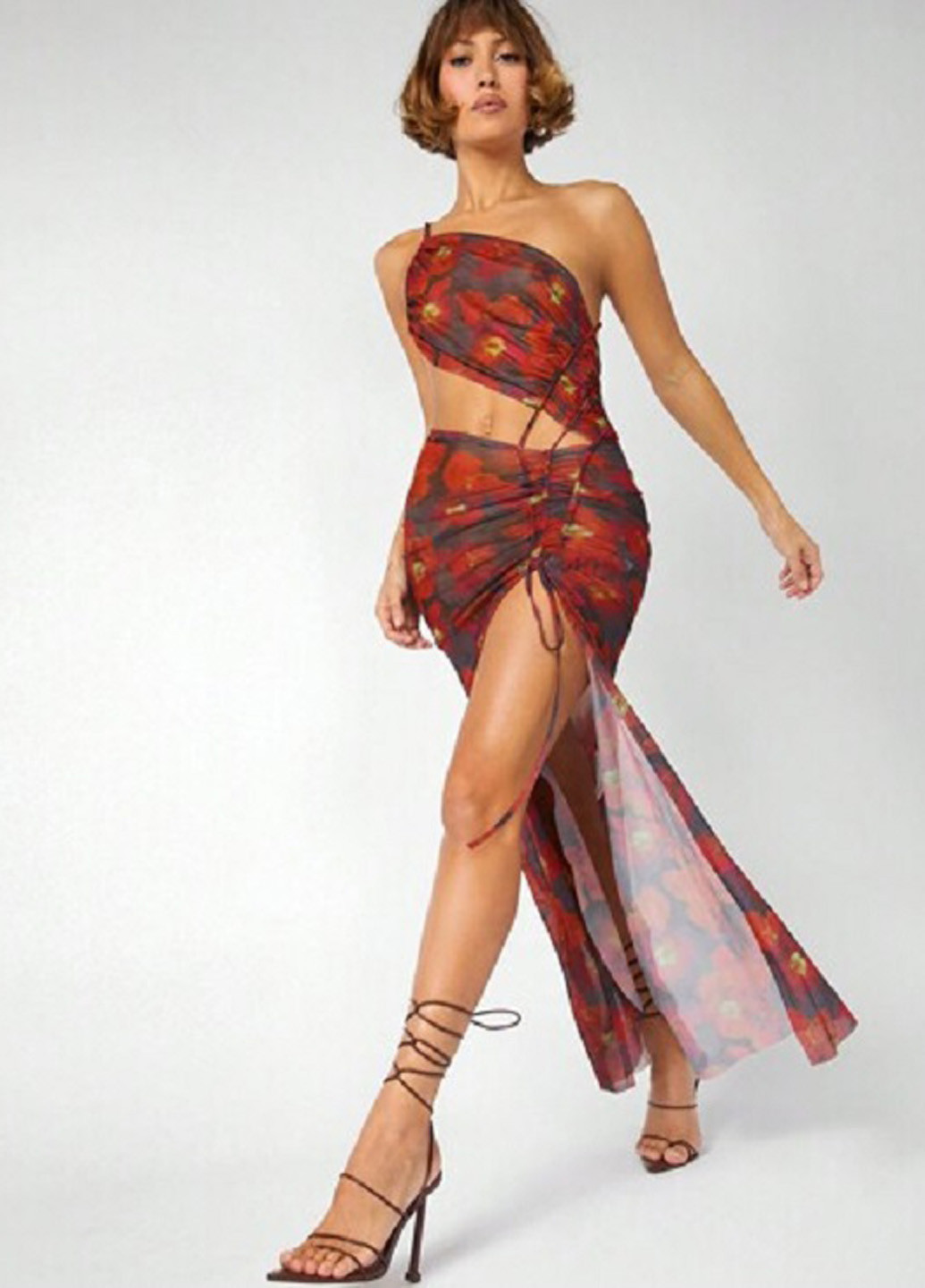 Комбінована кежуал, вечірня сукня на одне плече SHEIN з квітковим принтом