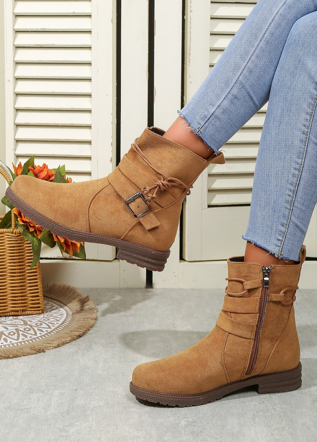 Осенние ботинки SHEIN с пряжкой тканевые, из искусственной замши