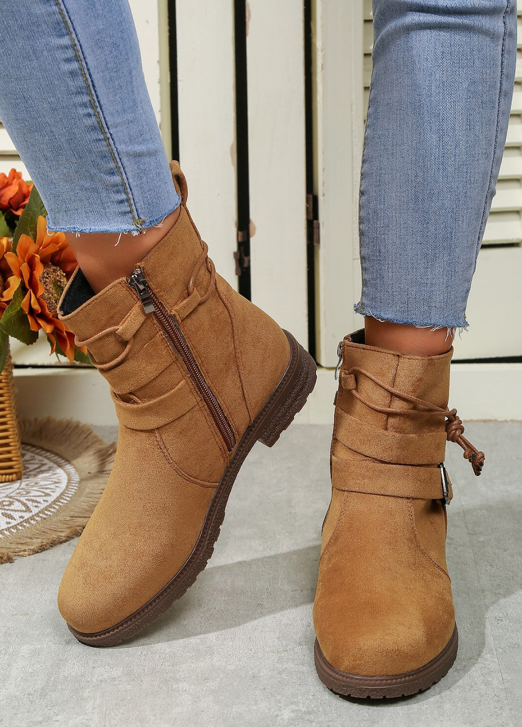 Осенние ботинки SHEIN с пряжкой тканевые, из искусственной замши