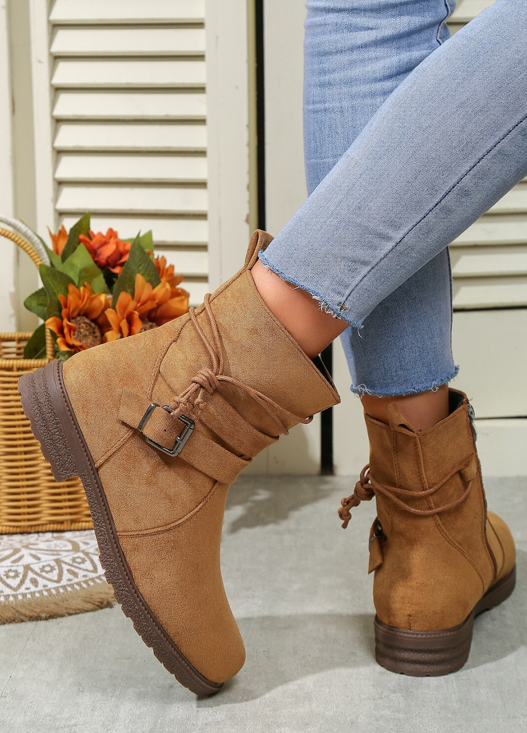 Осенние ботинки SHEIN с пряжкой тканевые, из искусственной замши