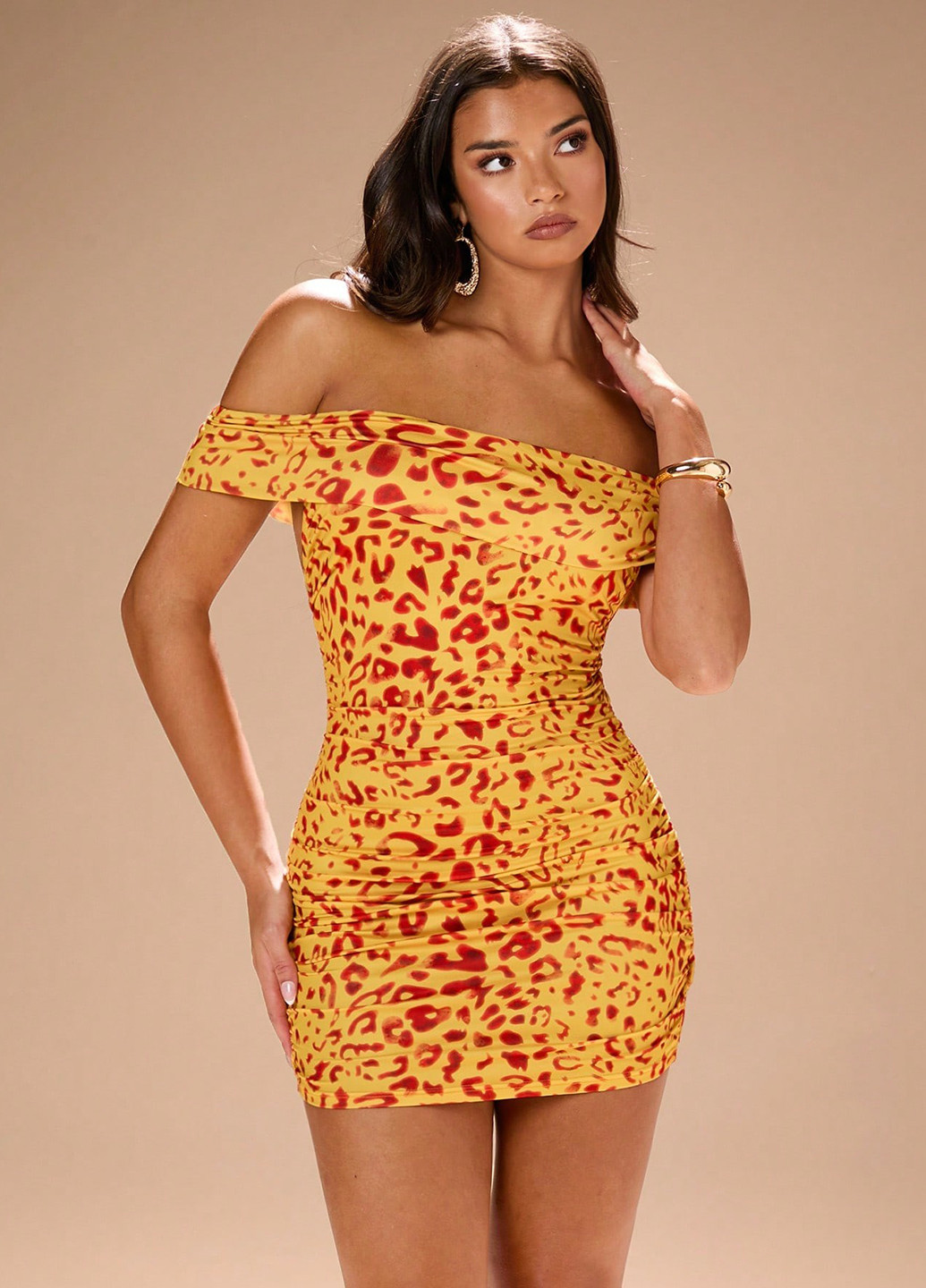 Жовтий кежуал сукня з відкритими плечима, силуетна, з відкритою спиною SHEIN леопардовий