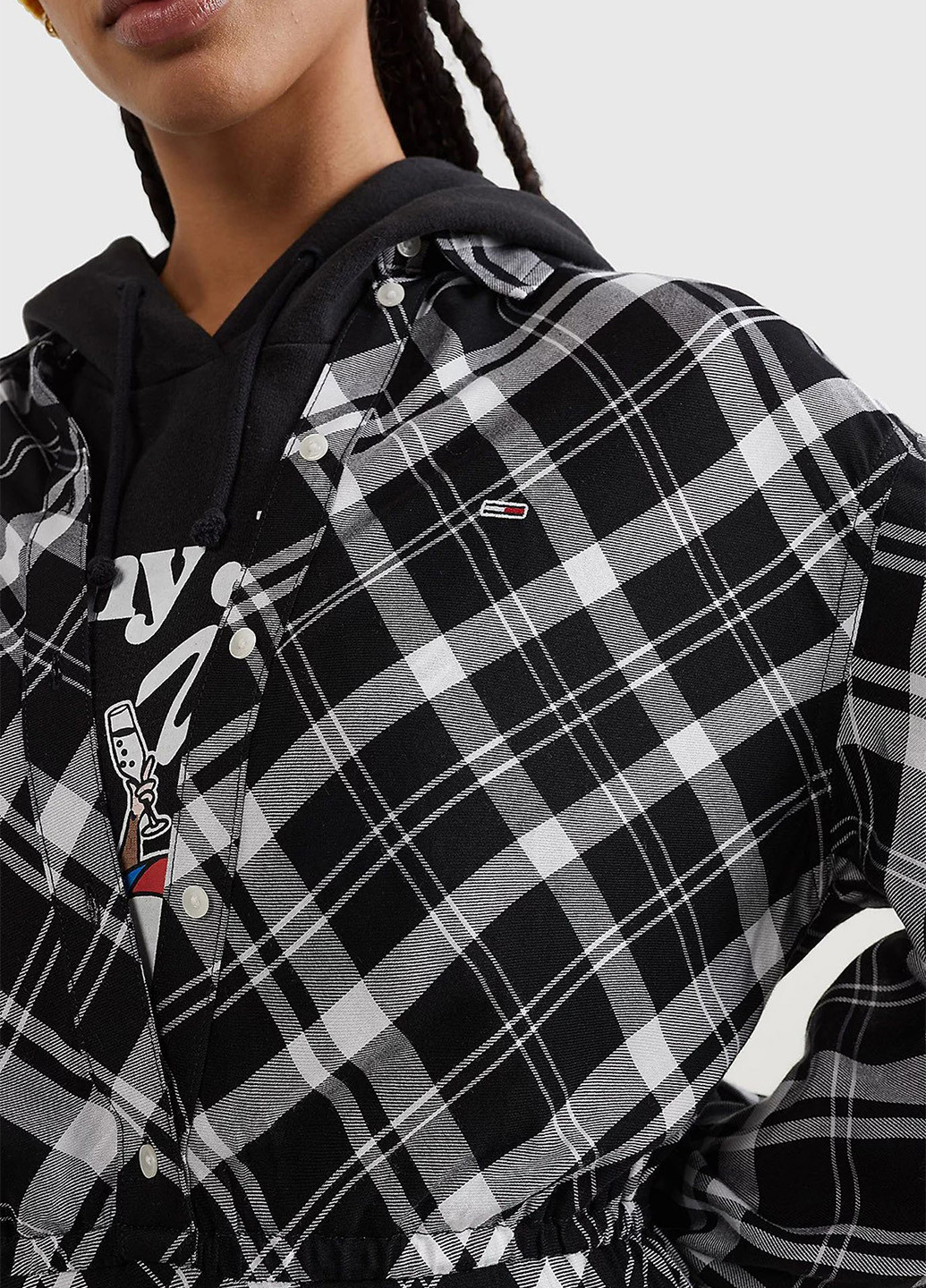 Чорно-білий повсякденний сукня сукня-сорочка Tommy Jeans в клітинку