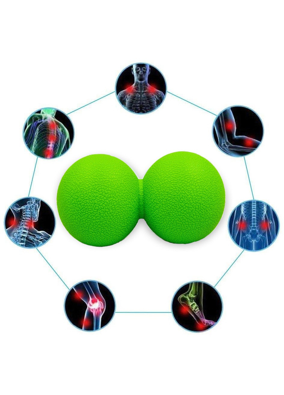 Масажний м'ячик подвійний TPR 6,2х12,5 см зелений (м'яч для масажу спини, міофасціального релізу і самомасажу) EasyFit (243205408)