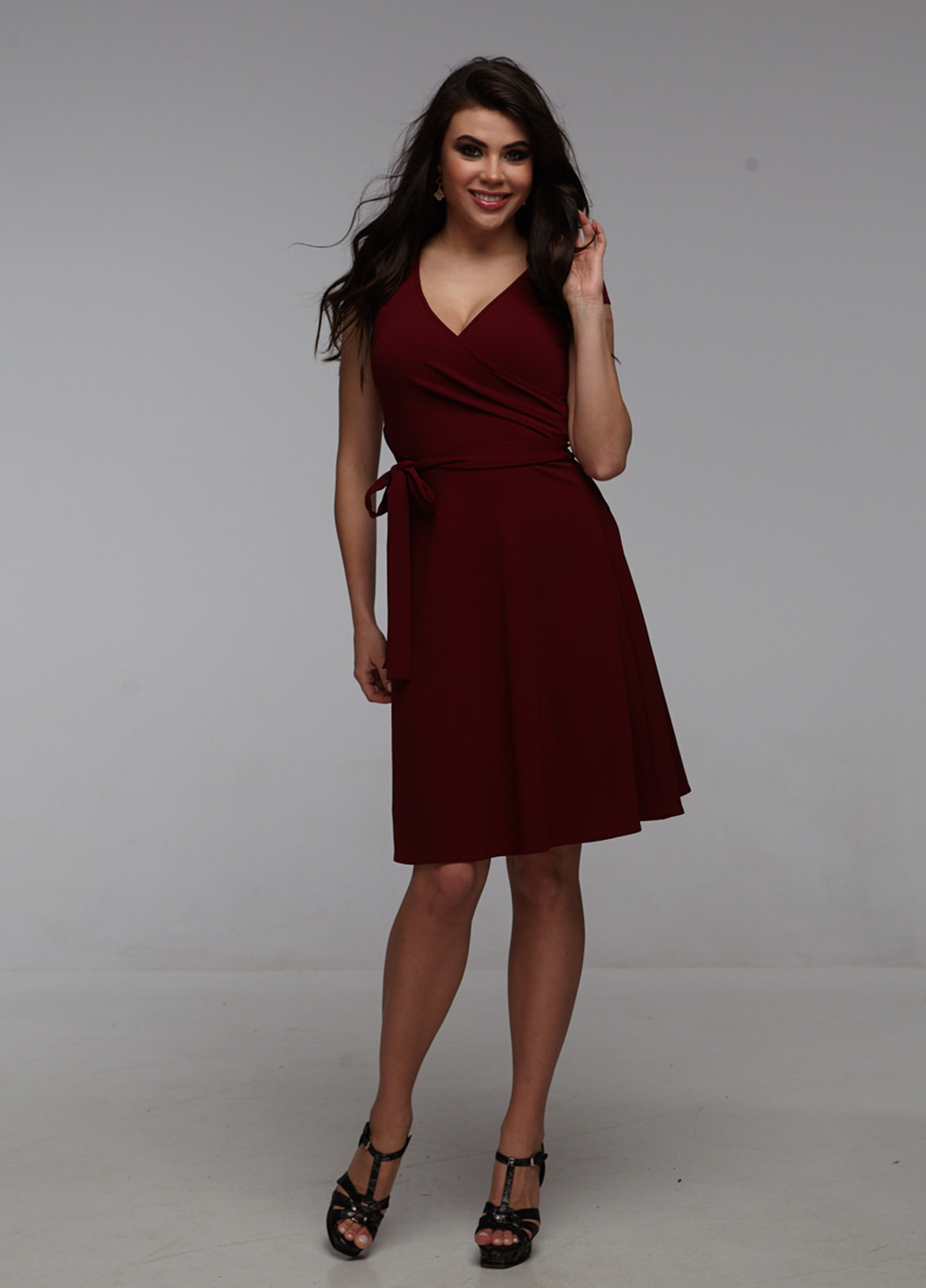 Бордовое кэжуал платье клеш Luniani однотонное