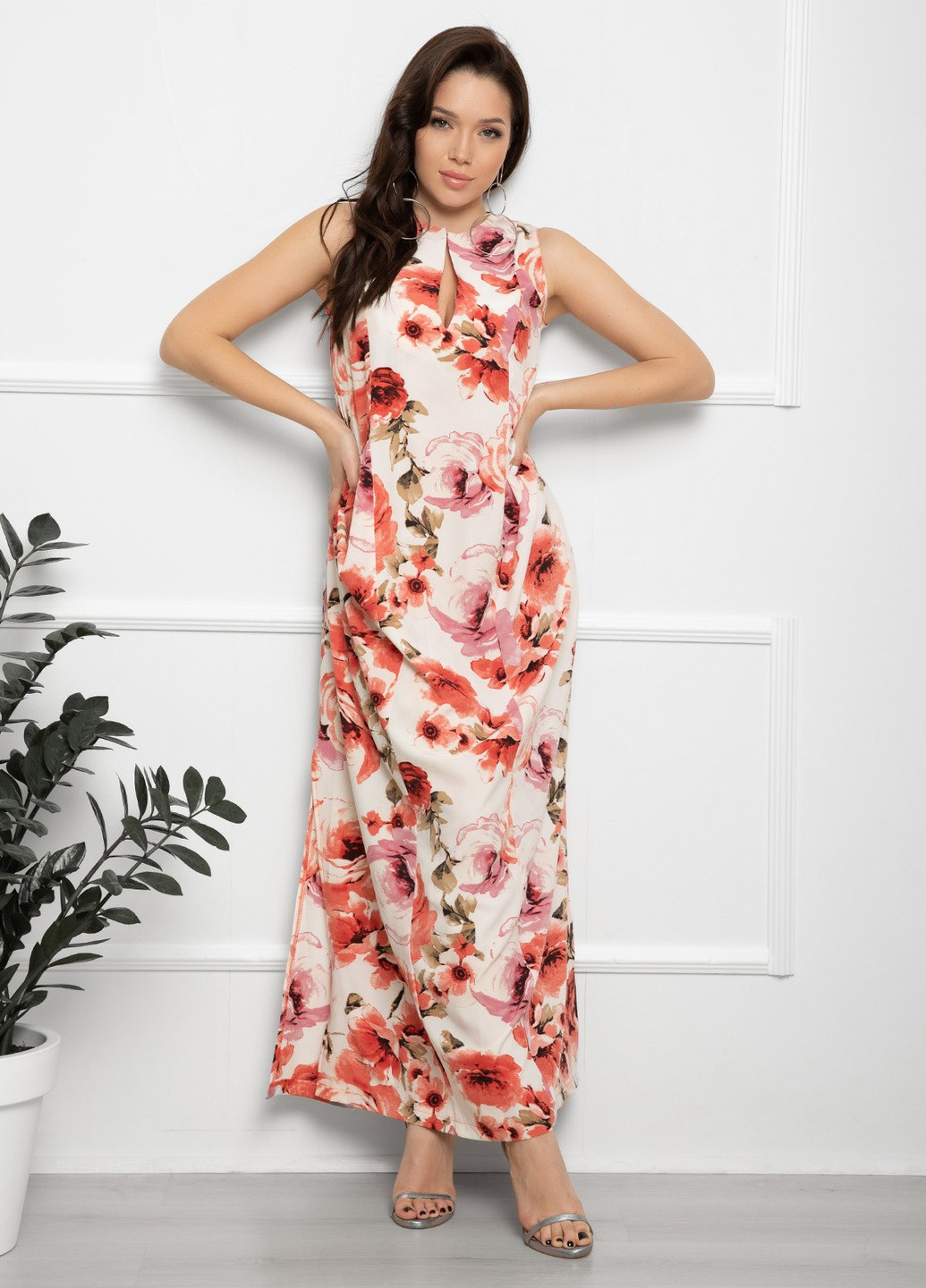 Комбінована повсякденний сукня жіноча ISSA PLUS з квітковим принтом