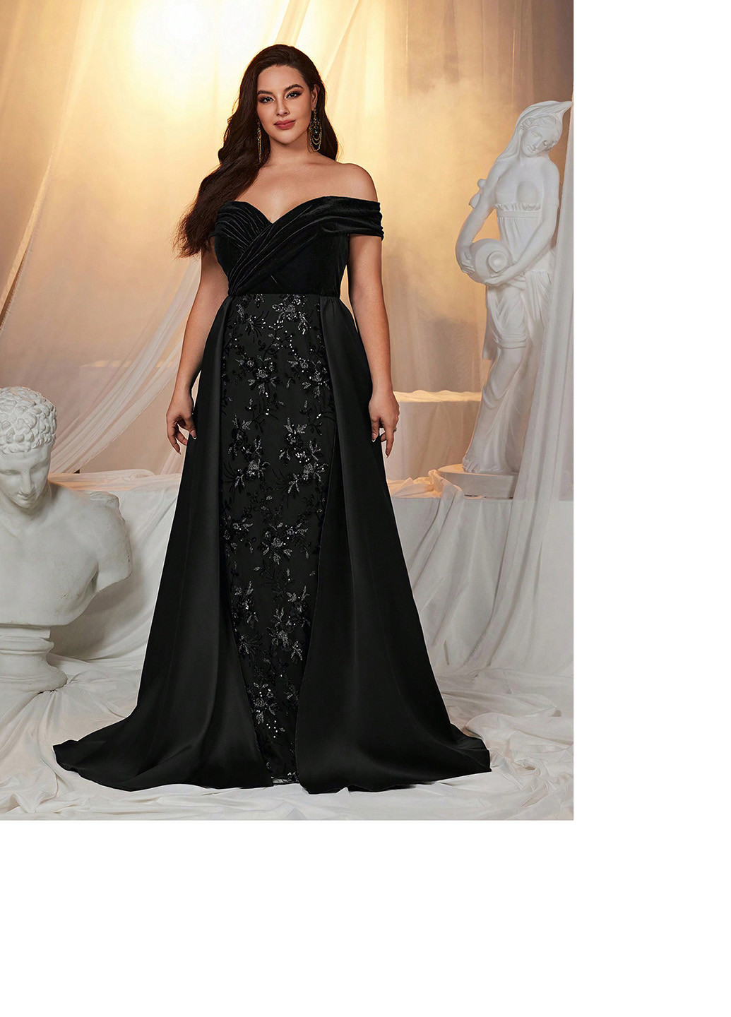 Черное вечернее платье годе SHEIN однотонное