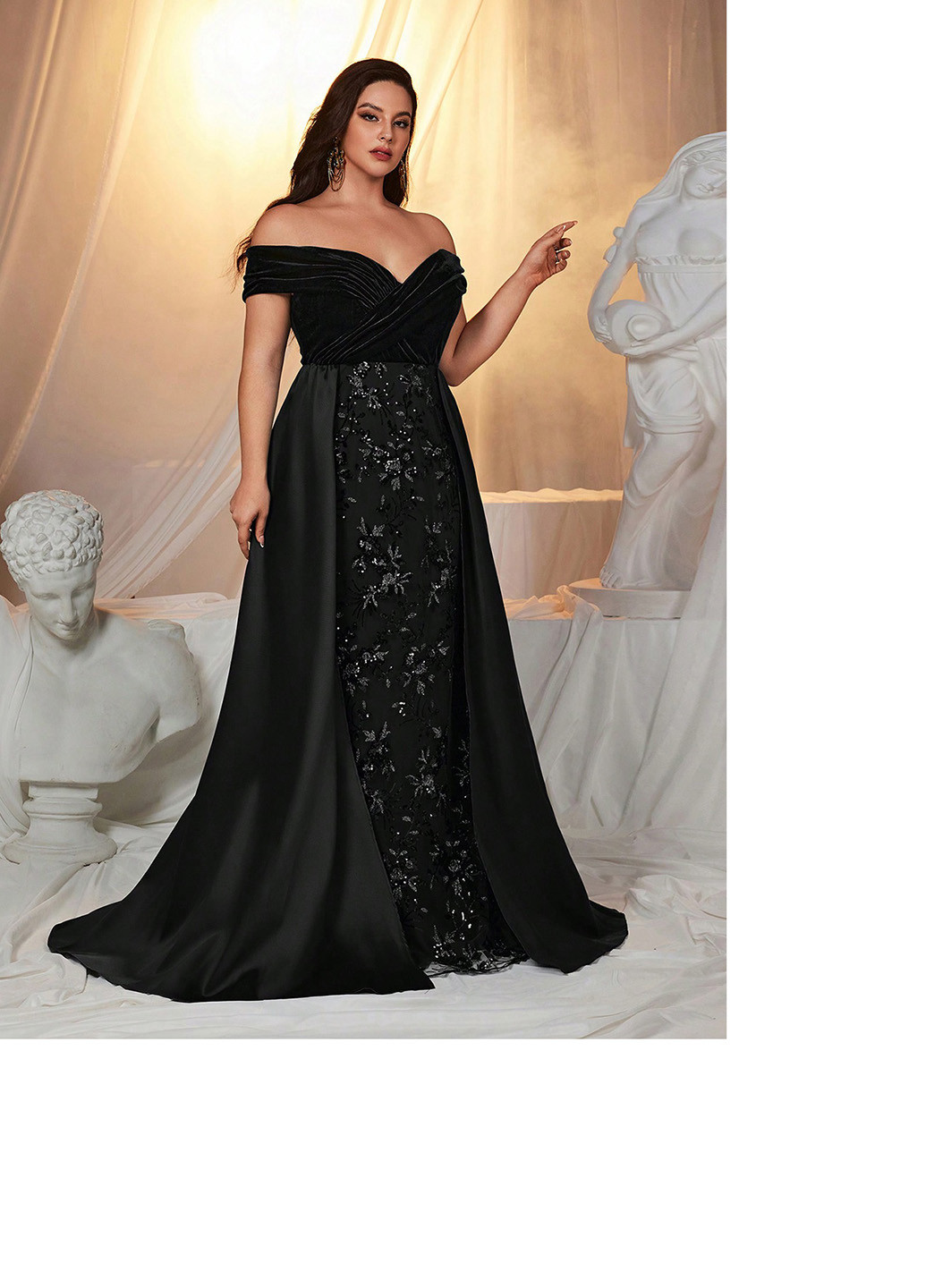 Черное вечернее платье годе SHEIN однотонное