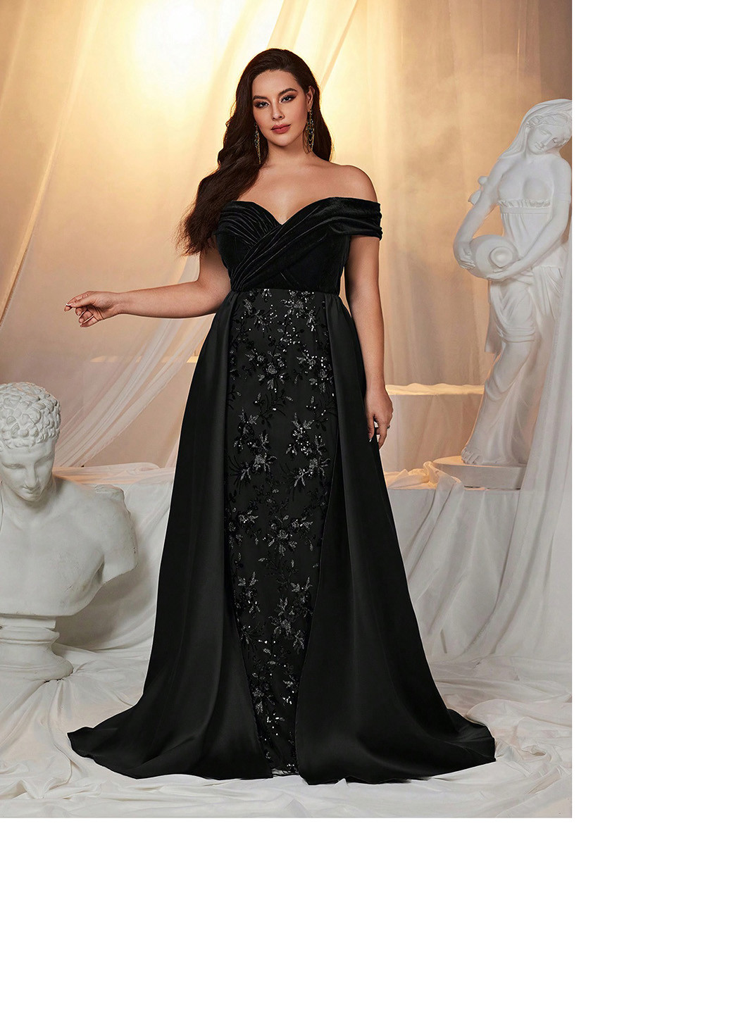 Черное вечернее платье годе SHEIN однотонное