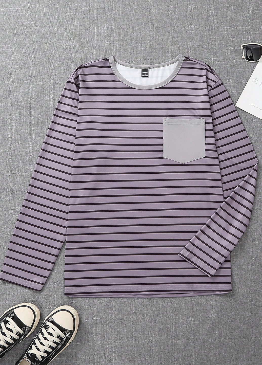 Лонгслів SHEIN смужка пурпурний домашні поліестер, трикотаж