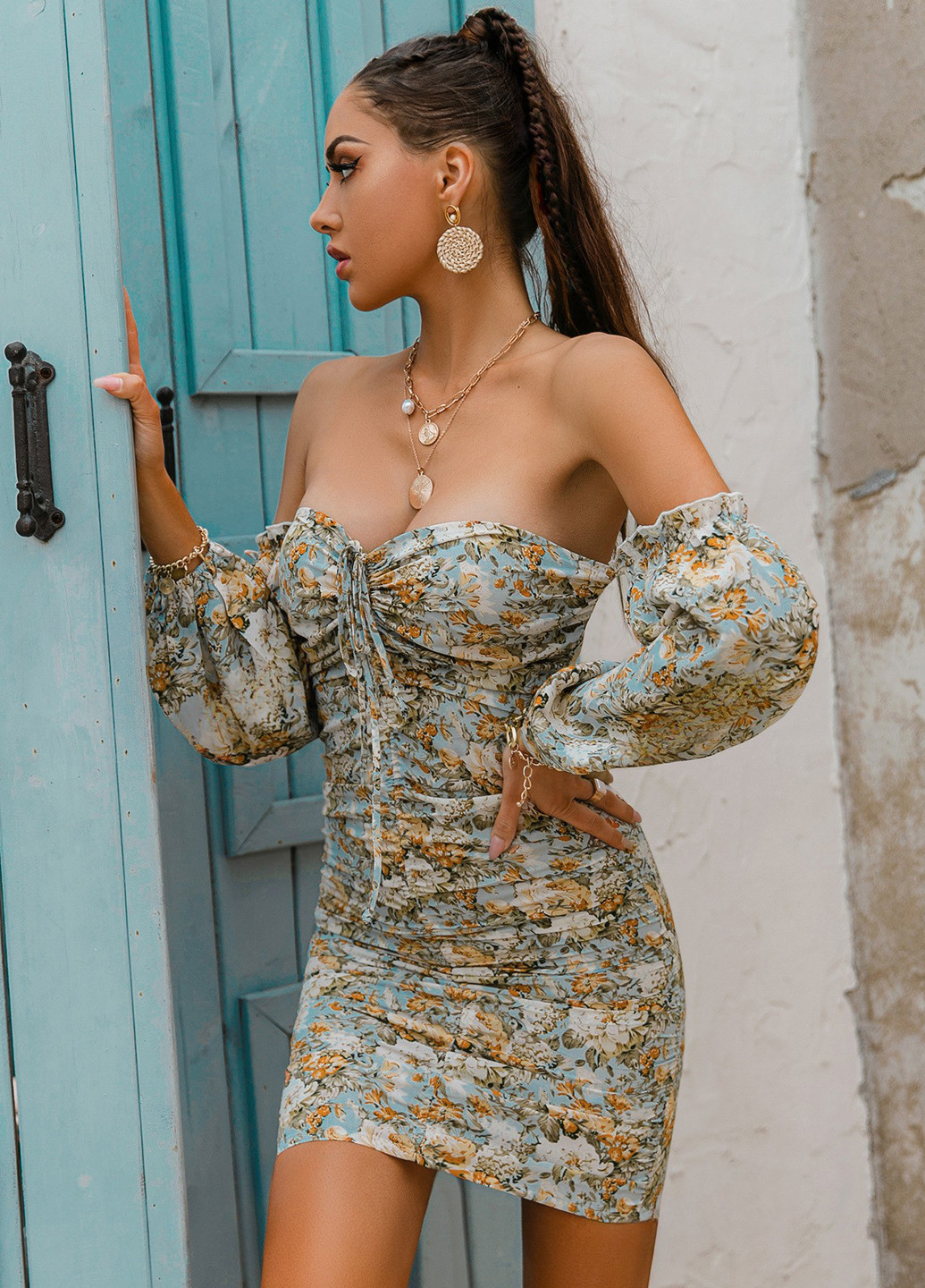 Комбінована кежуал сукня з відкритими плечима SHEIN з квітковим принтом