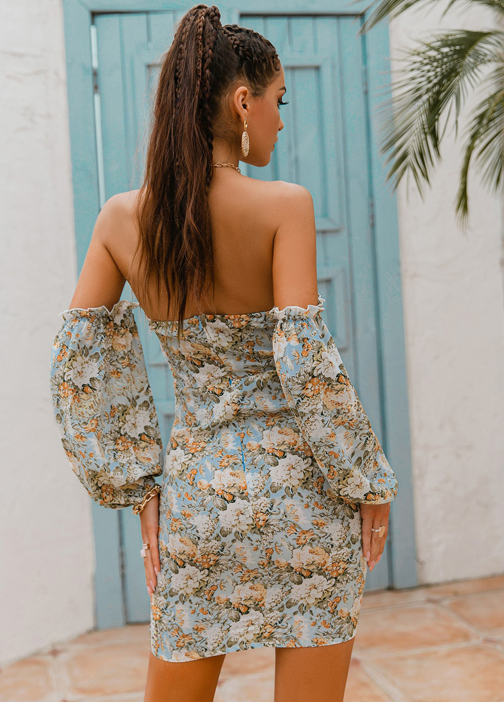 Комбінована кежуал сукня з відкритими плечима SHEIN з квітковим принтом