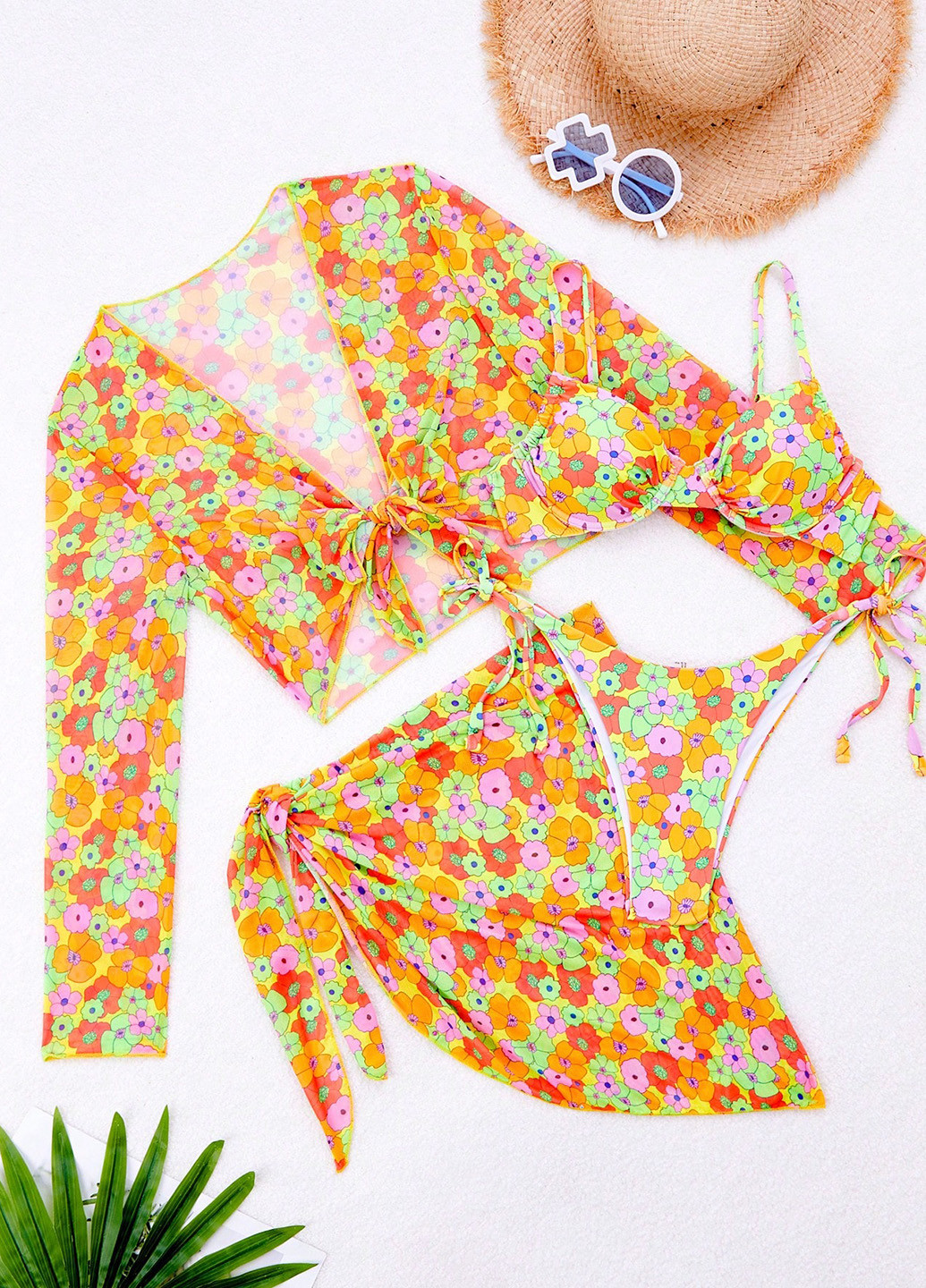 Комбінований літній купальник (ліф, трусики, топ, спідниця) балконет, роздільний SHEIN