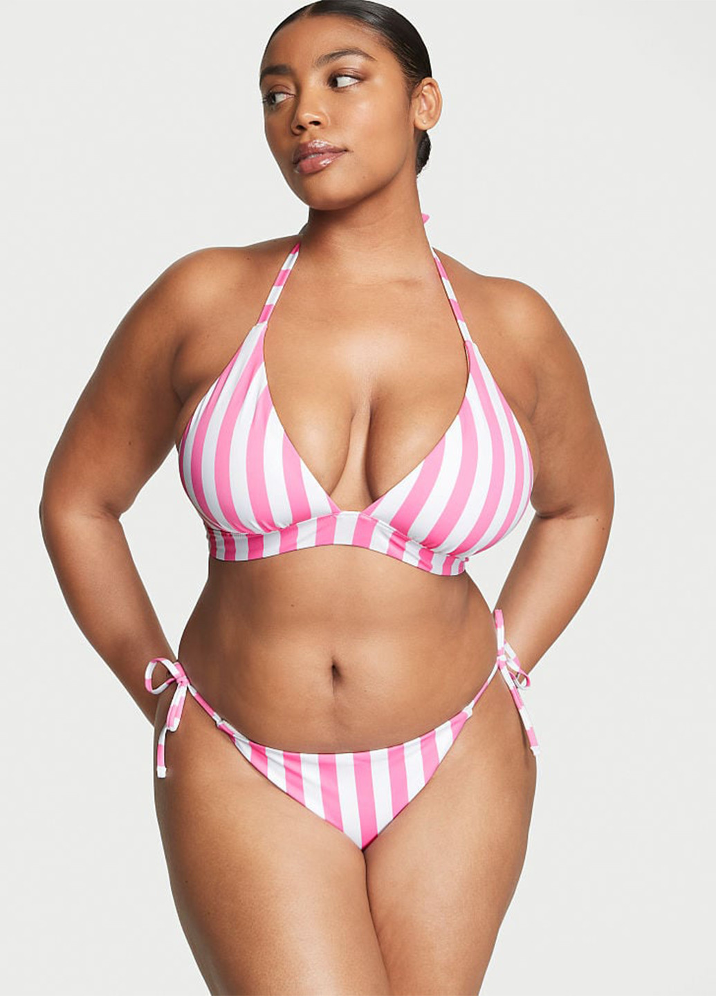 Розовый летний купальник (лиф, трусы) раздельный, бикини, халтер Victoria's Secret