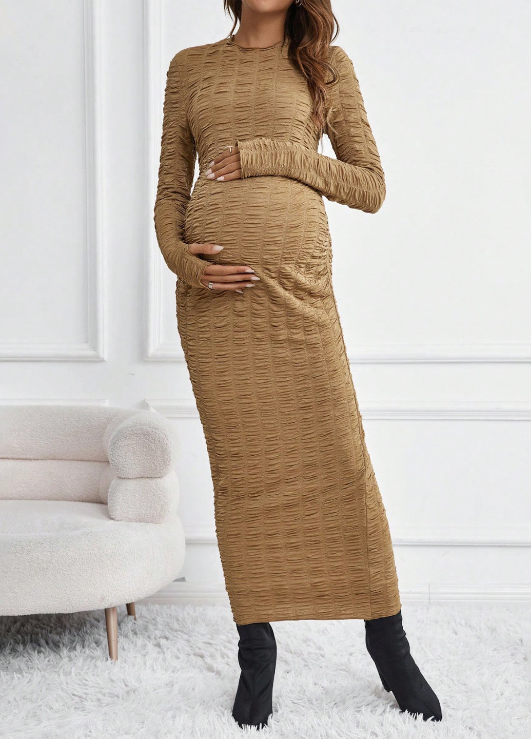 Оливковое (хаки) кэжуал платье для беременных силуэтная SHEIN однотонное