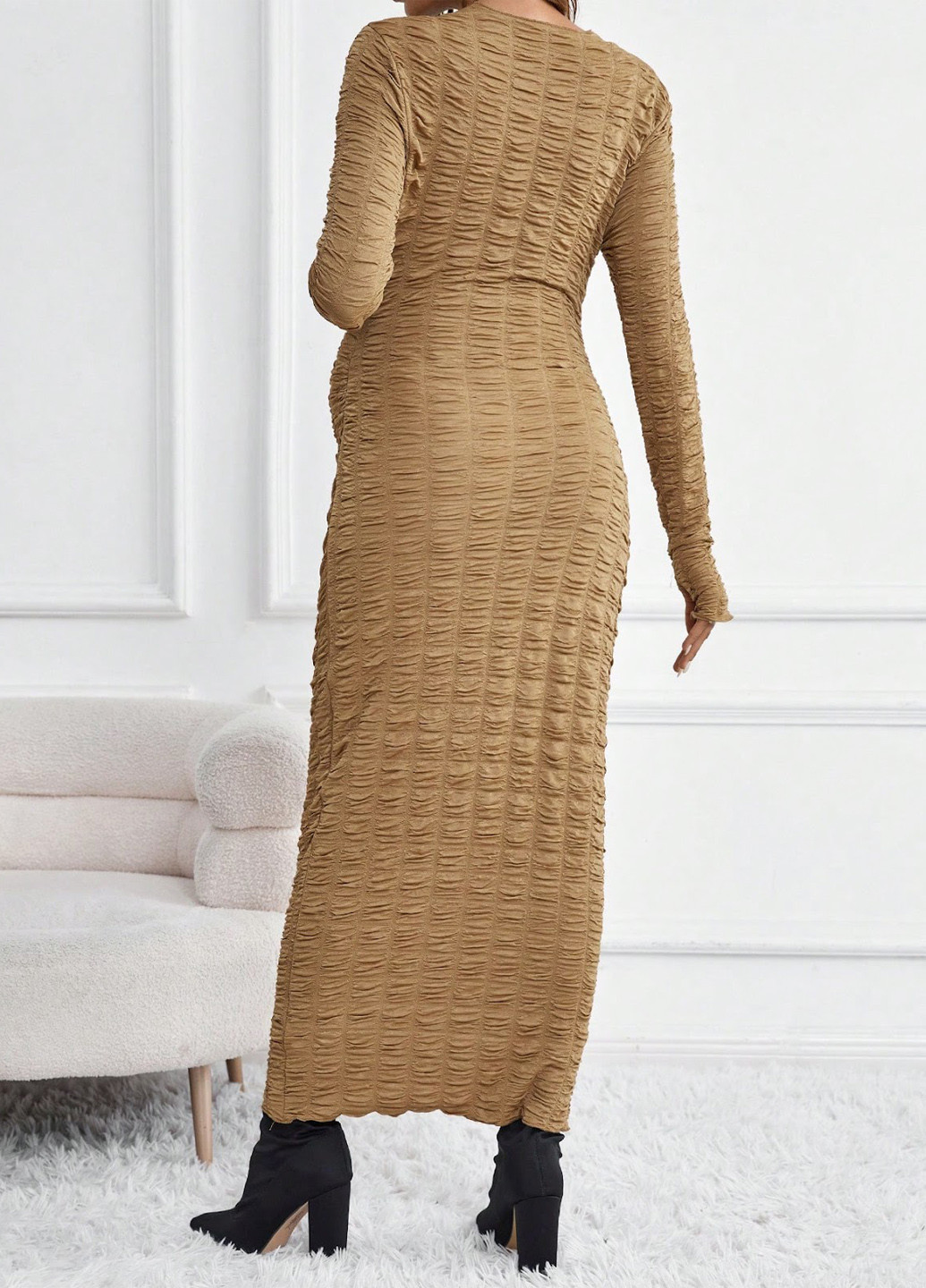 Оливковое (хаки) кэжуал платье для беременных силуэтная SHEIN однотонное