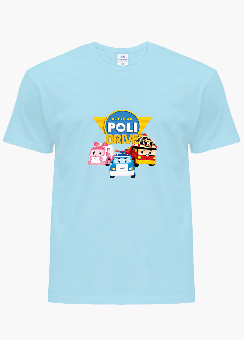 Блакитна демісезонна футболка дитяча робокар полі (robocar poli) (9224-1617) MobiPrint