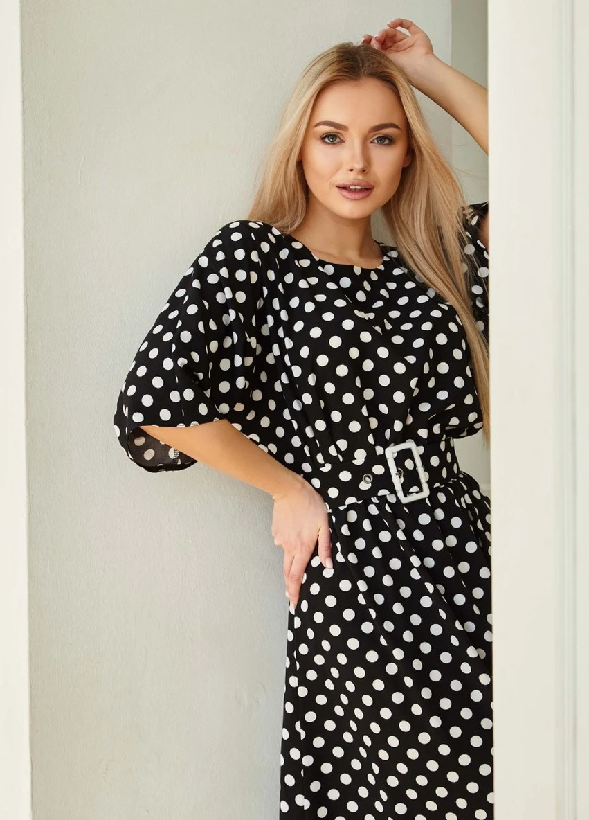 Чорна кежуал сукня а-силует JadFashion в горошок