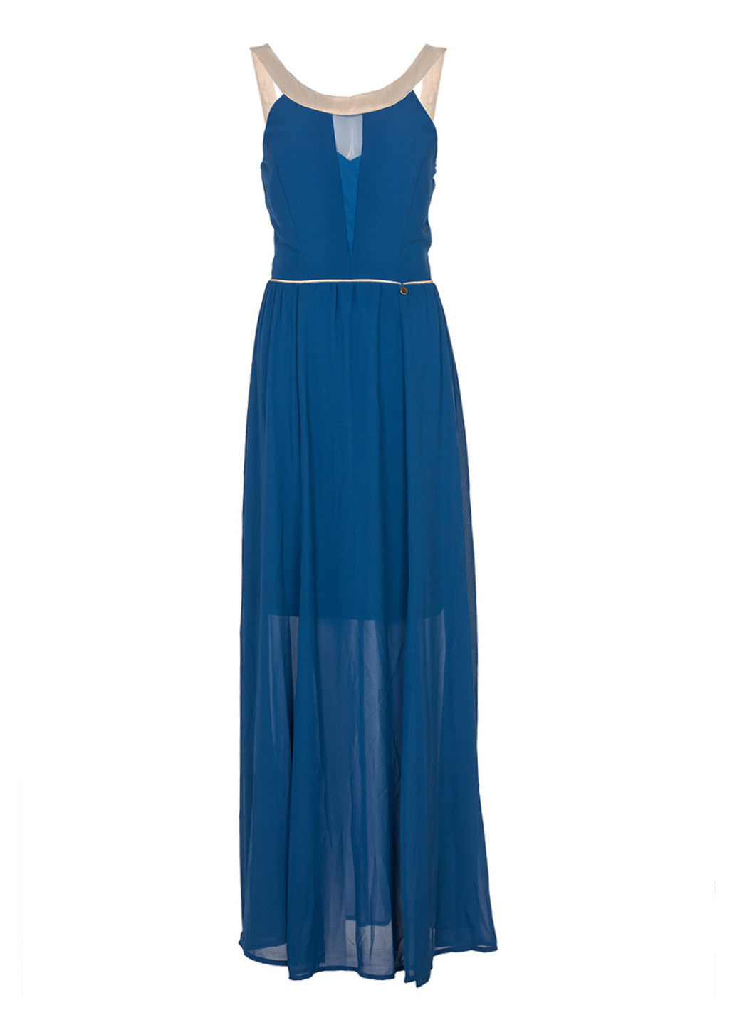 Синее вечернее шифоновое макси платье с открытыми плечами, а-силуэт, клеш, с пышной юбкой, с открытой спиной Rinascimento однотонное