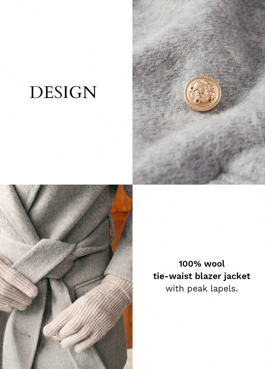 Світло-сіре Кежуал напівпальто двобортне SHEIN меланж