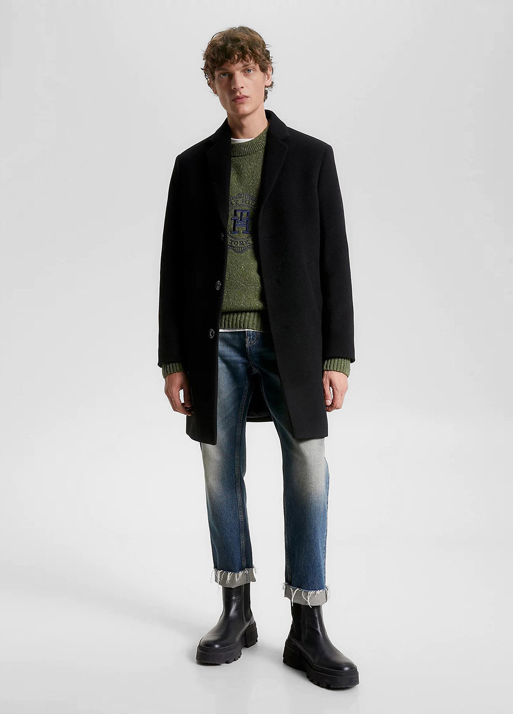 Чорне зимнє Пальто однобортне Tommy Hilfiger