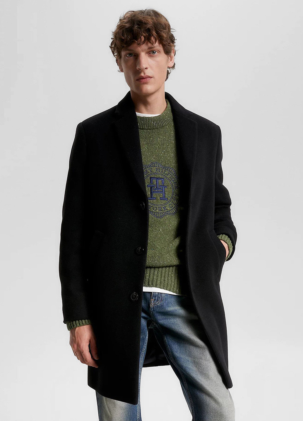 Чорне зимнє Пальто однобортне Tommy Hilfiger