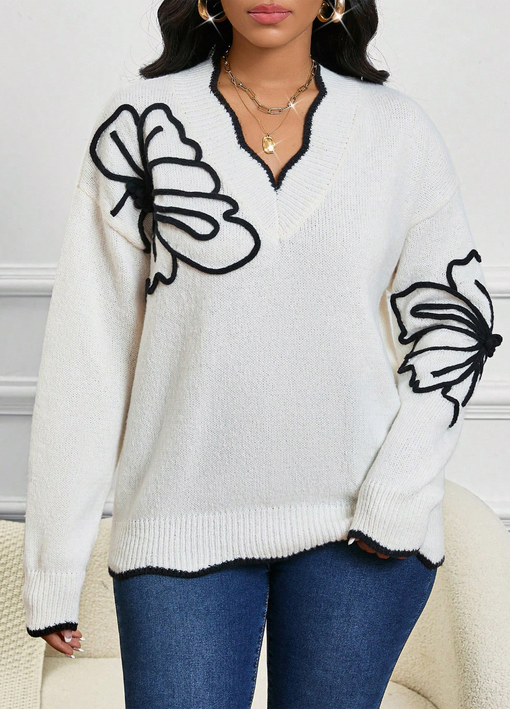 Белый демисезонный пуловер пуловер SHEIN