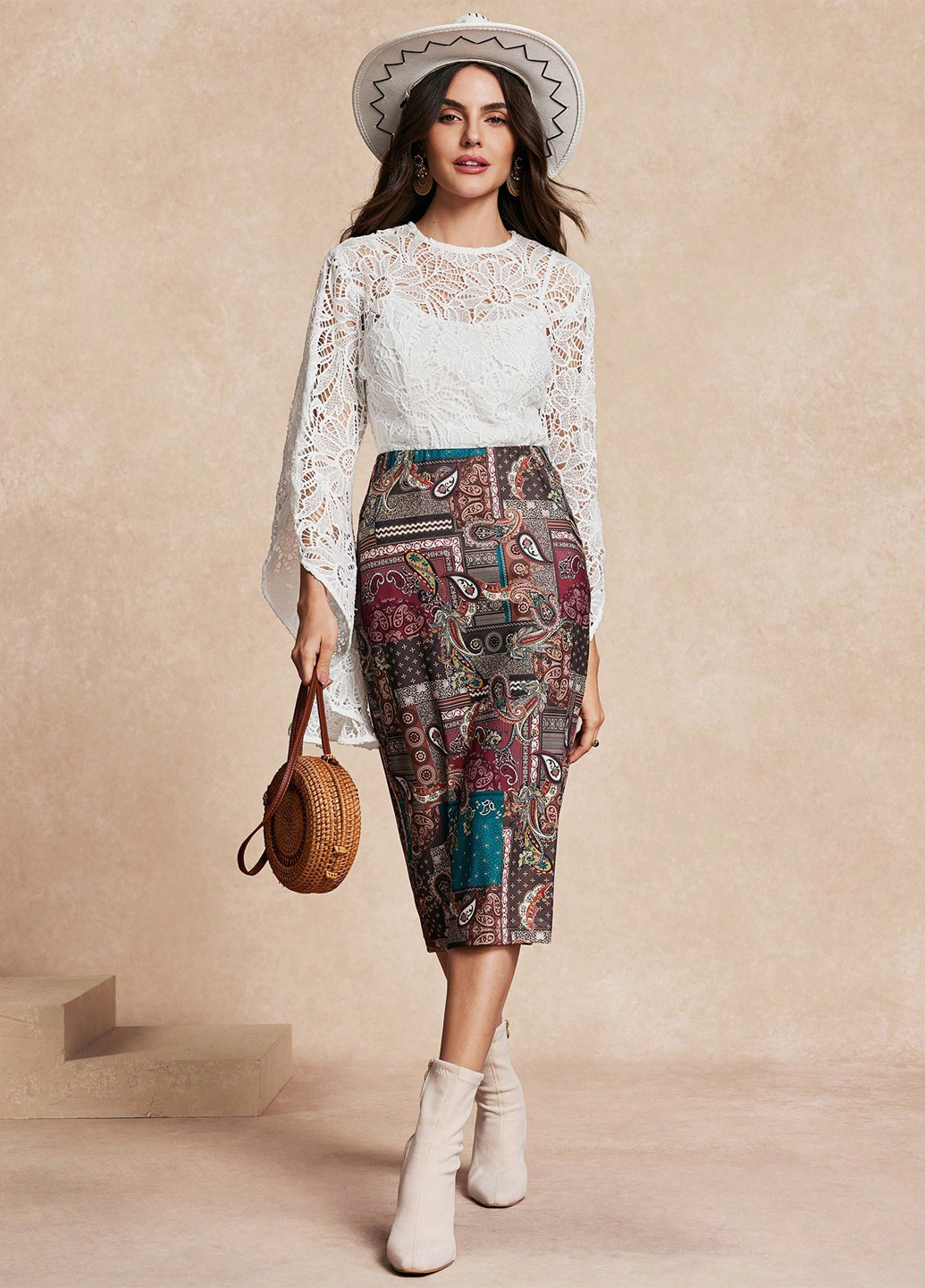 Білий демісезонний комплект (блуза, спідниця) SHEIN