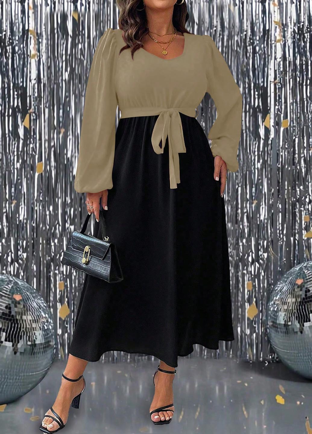 Комбинированное праздничный, кэжуал платье SHEIN колор блок