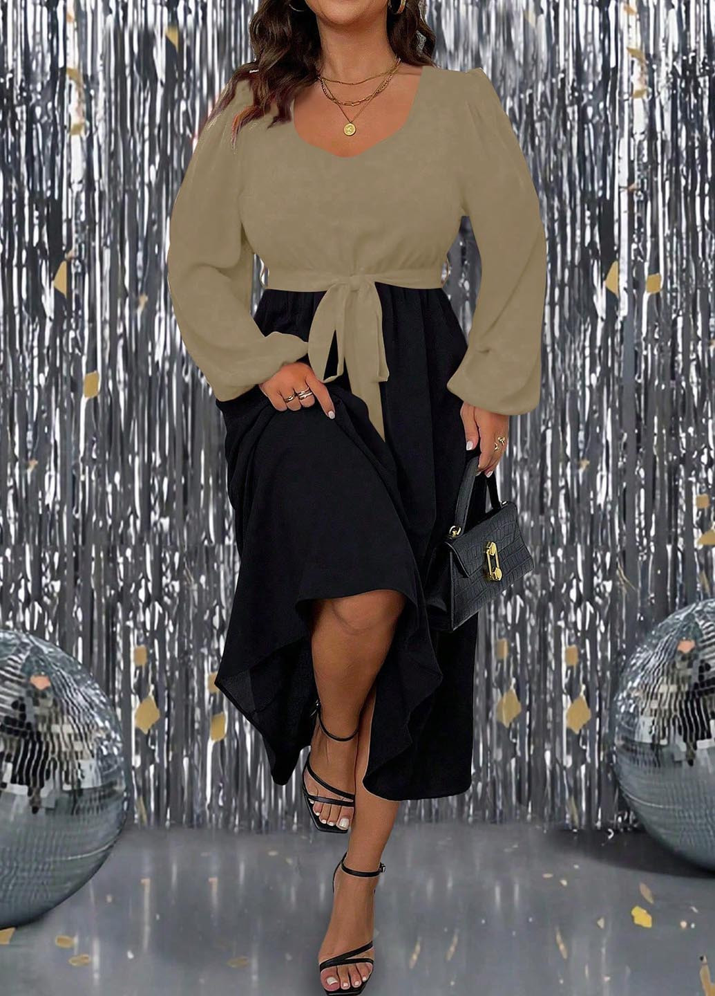 Комбинированное праздничный, кэжуал платье SHEIN колор блок