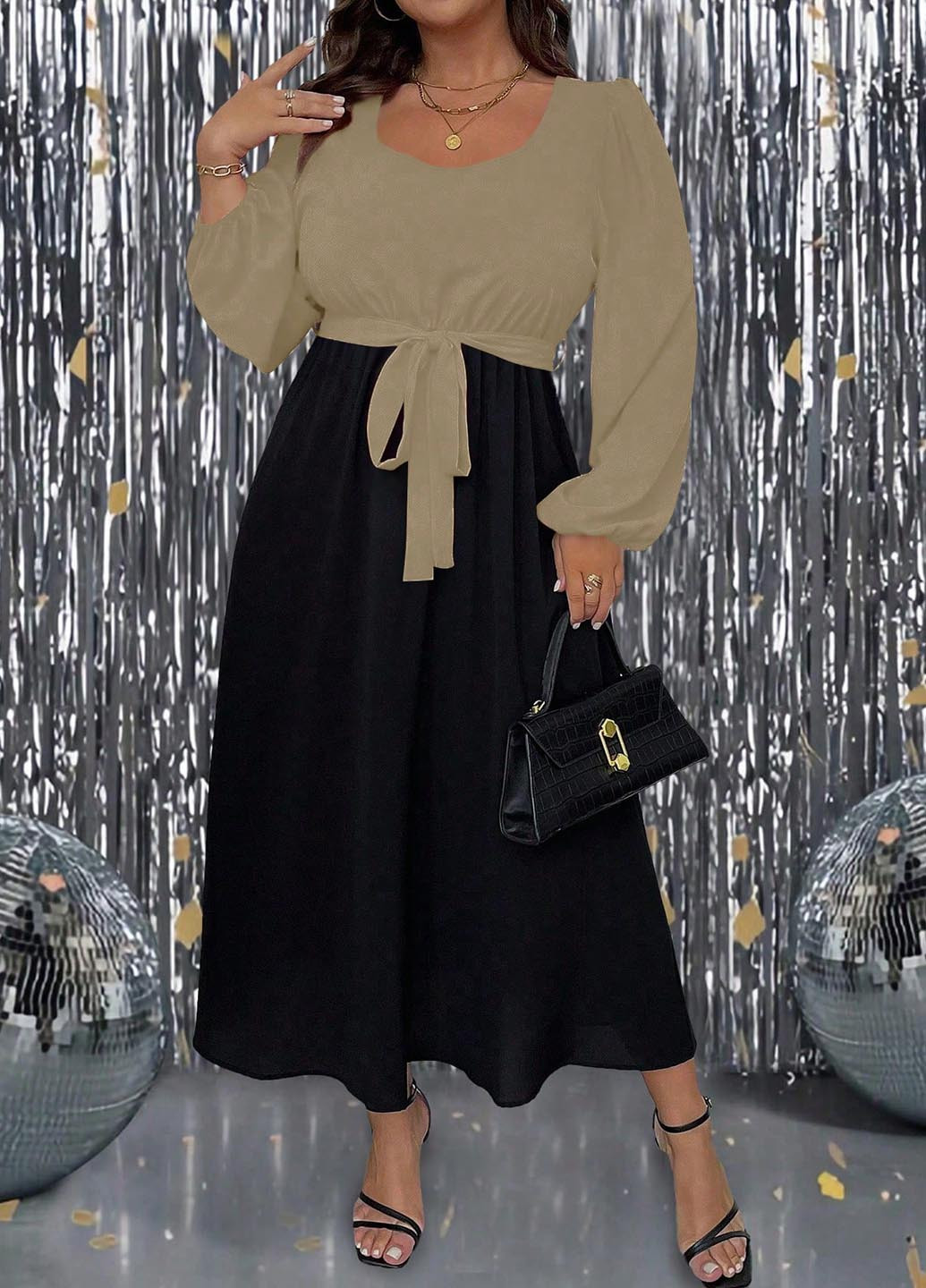 Комбинированное праздничный, кэжуал платье SHEIN колор блок