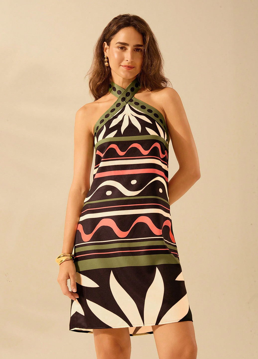 Комбінована кежуал сукня а-силует, з відкритими плечима, з відкритою спиною SHEIN з малюнком