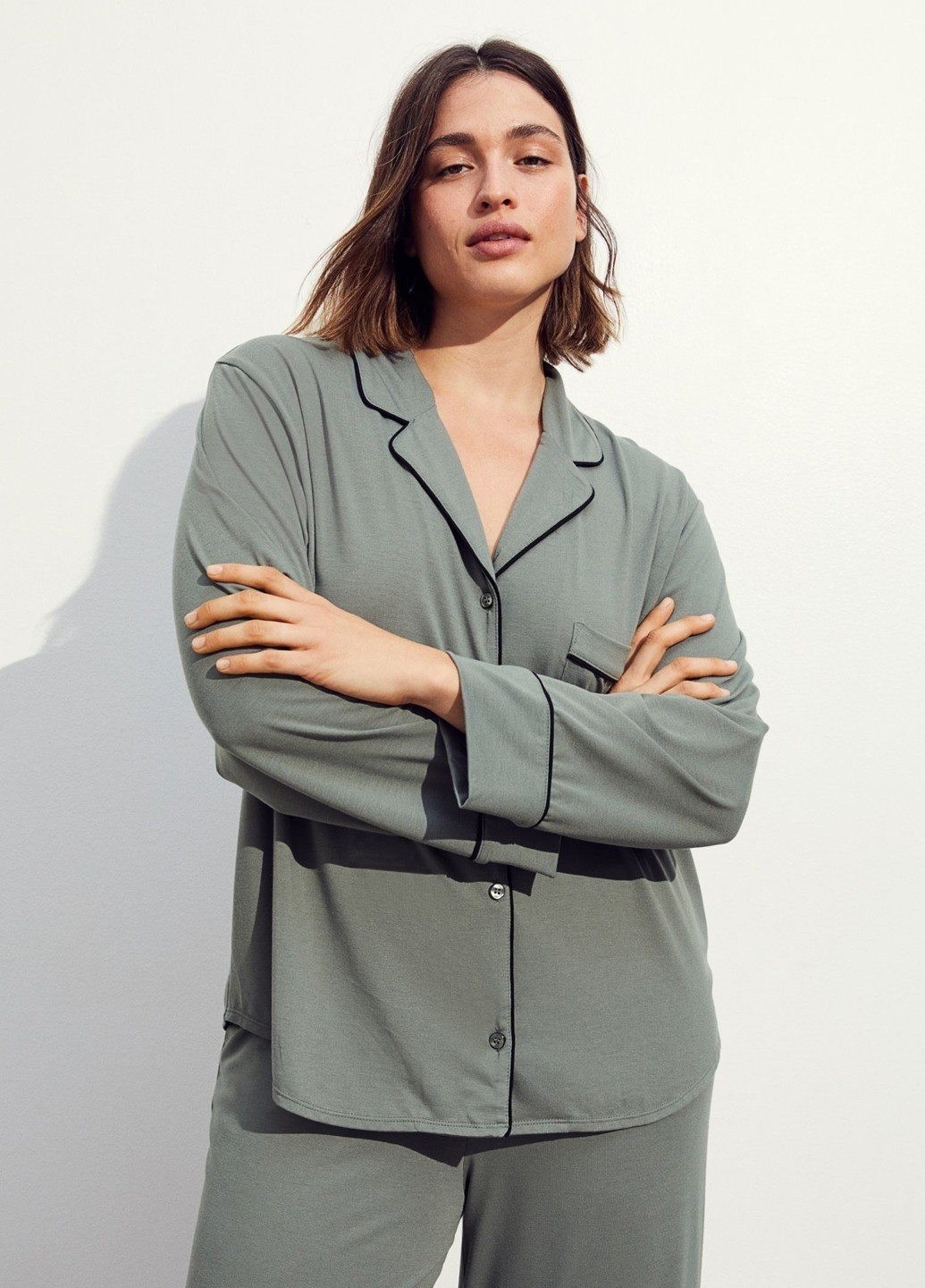 Серо-зеленая домашний рубашка однотонная H&M