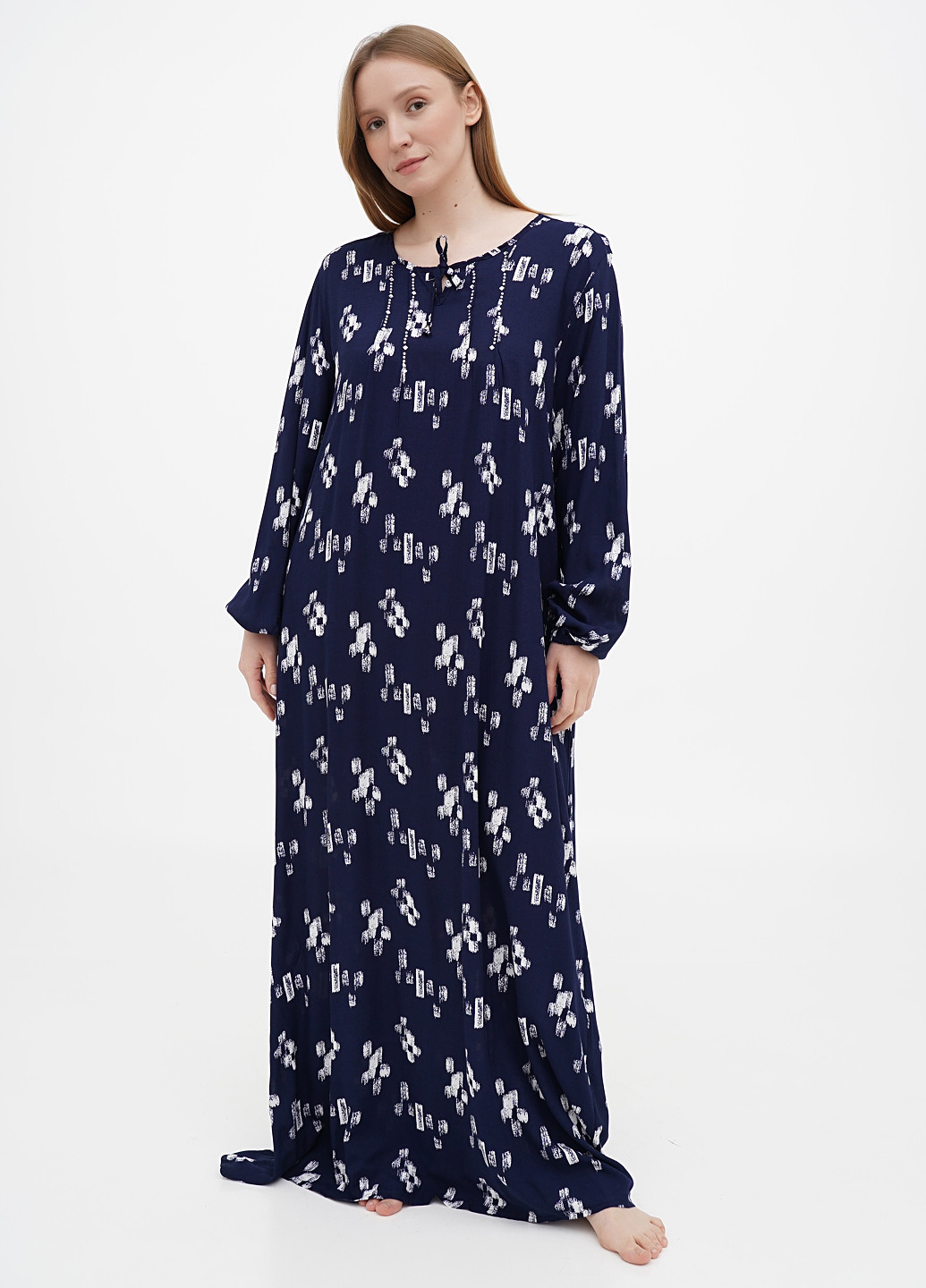 Темно-синее домашнее платье Juliet deluxe с абстрактным узором