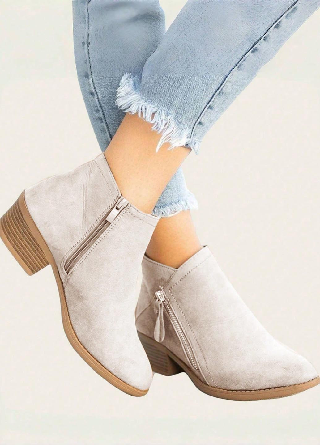 Осенние ботильоны SHEIN без декора из искусственной замши, переработанный полиэстер