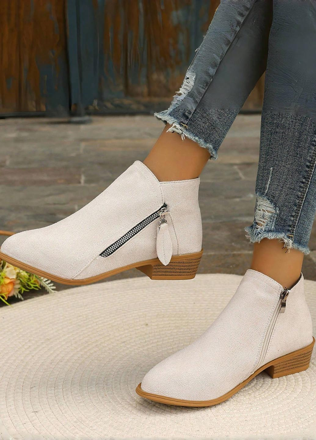 Осенние ботильоны SHEIN без декора из искусственной замши, переработанный полиэстер