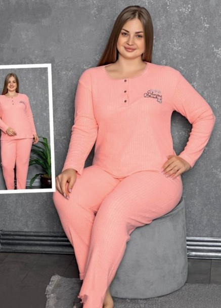 Розовый зимний пижама с начесом (лонгслив, брюки) Lila Pijama