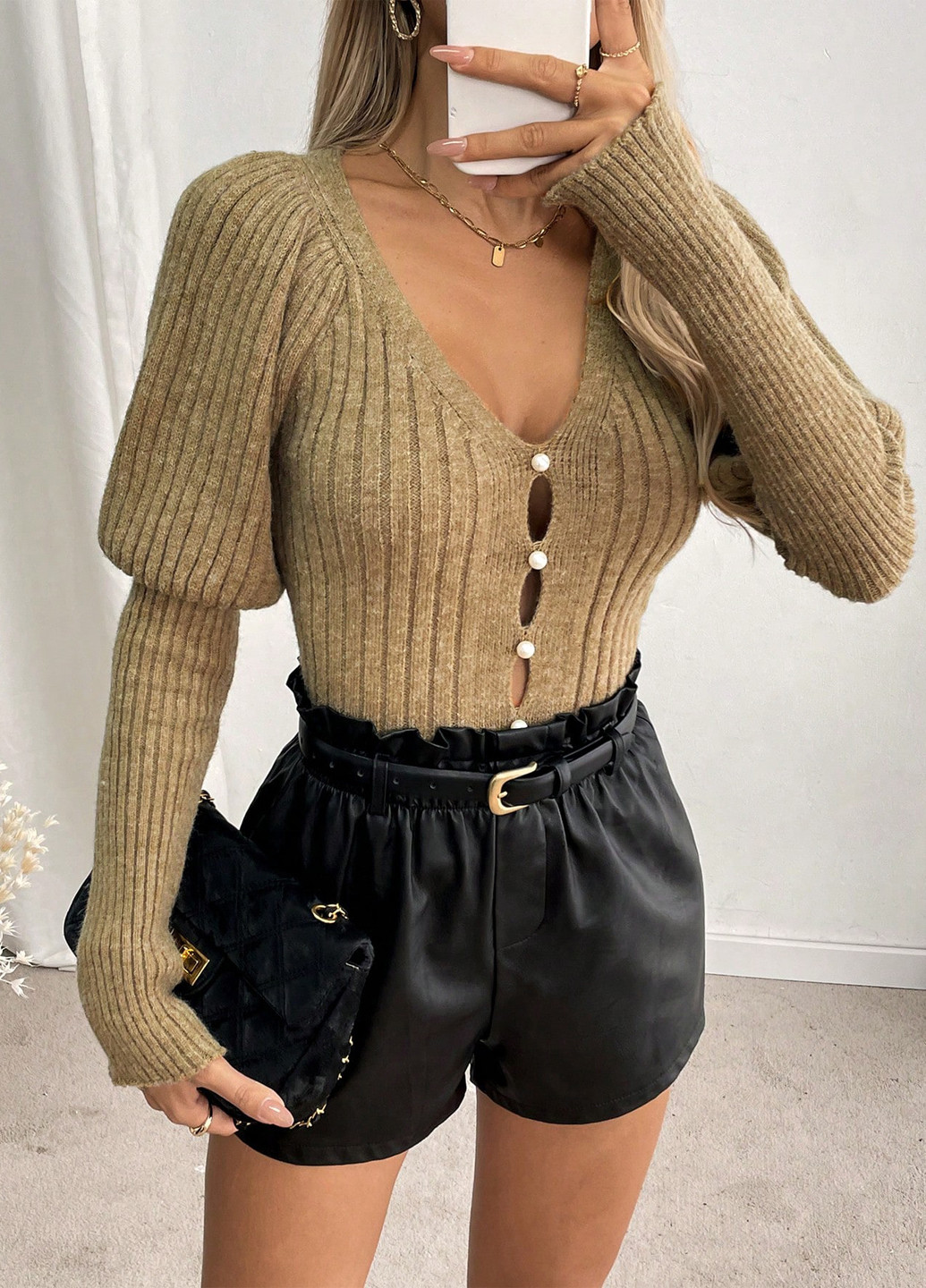 Оливковый (хаки) демисезонный свитер пуловер SHEIN