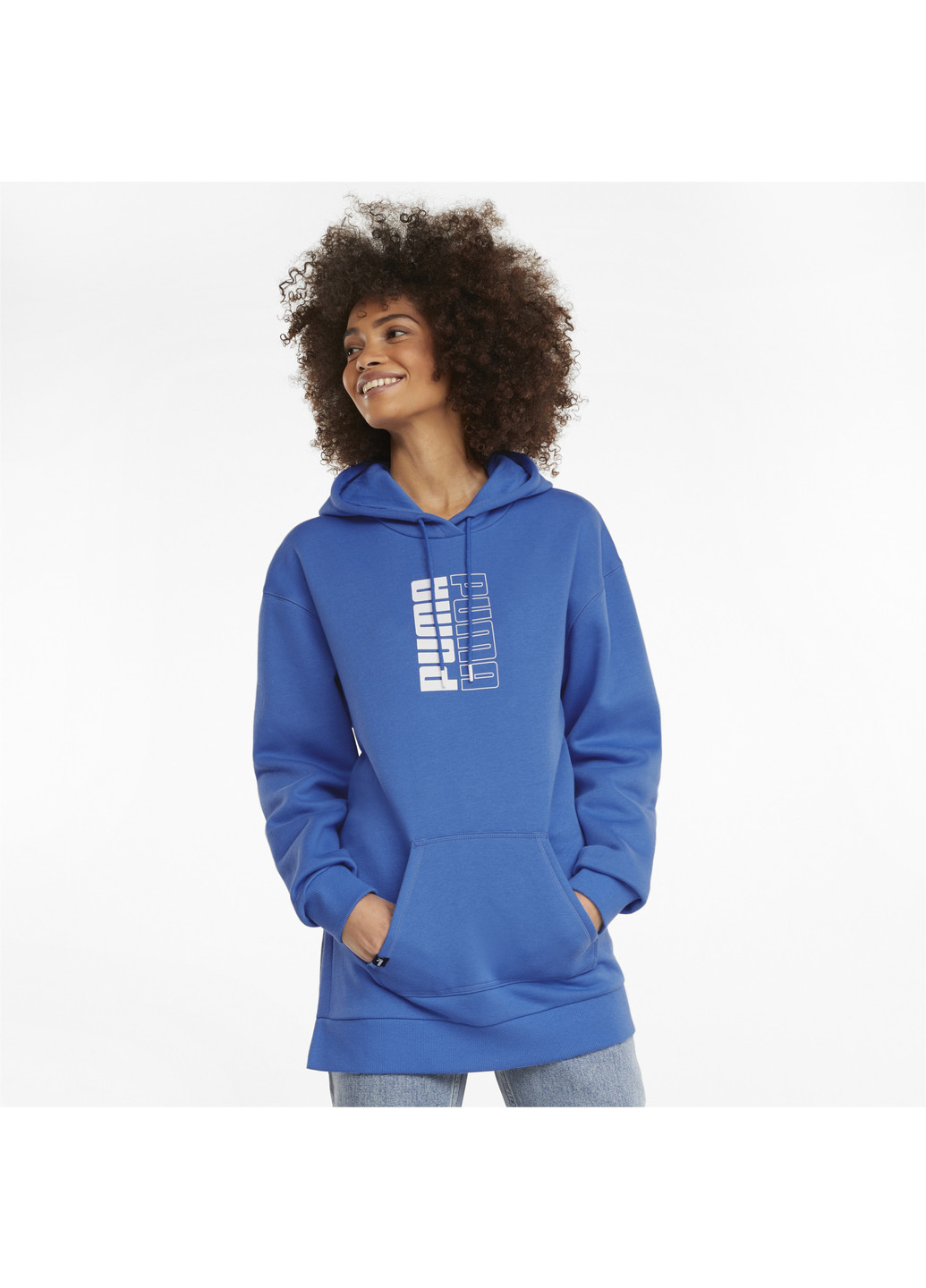 Синя спортивна толстовка power elongated women's hoodie Puma однотонна