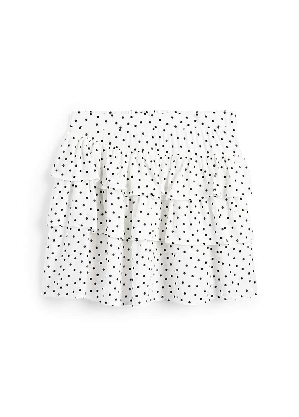 Белая кэжуал в горошек юбка C&A клешированная-солнце