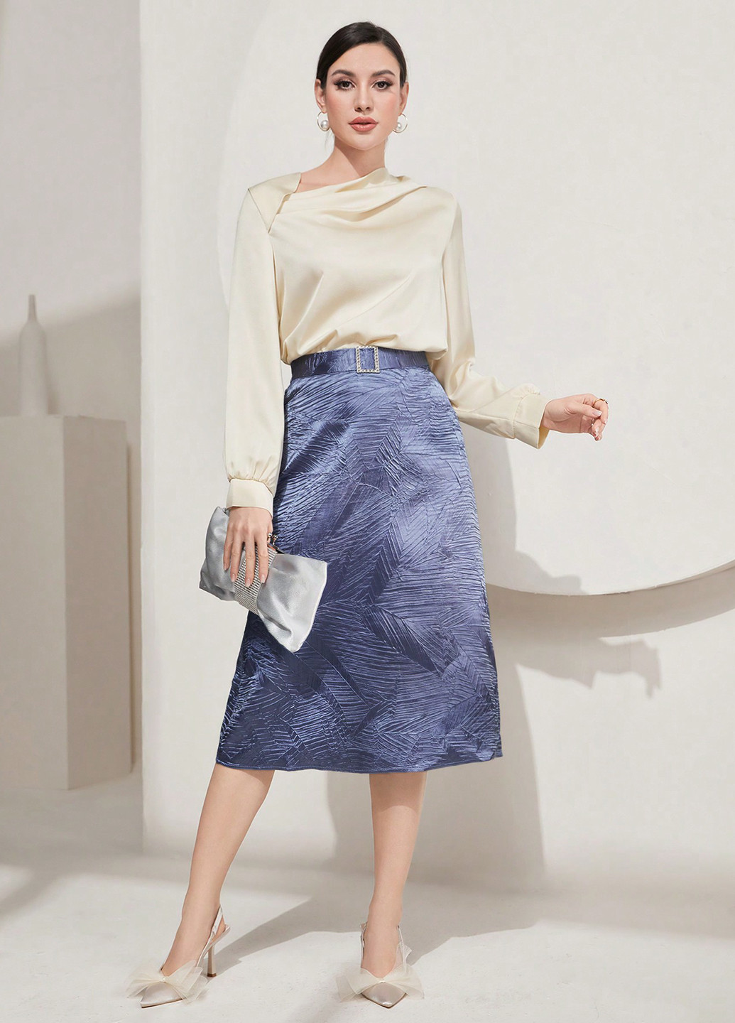 Лиловая вечерний, кэжуал однотонная юбка SHEIN а-силуэта (трапеция)