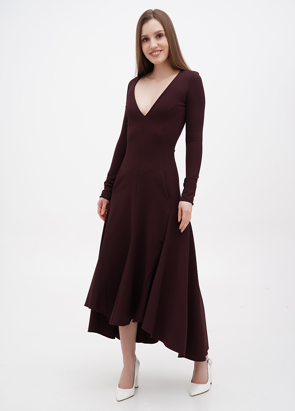 Темно-бордовое кэжуал платье клеш Ralph Lauren однотонное