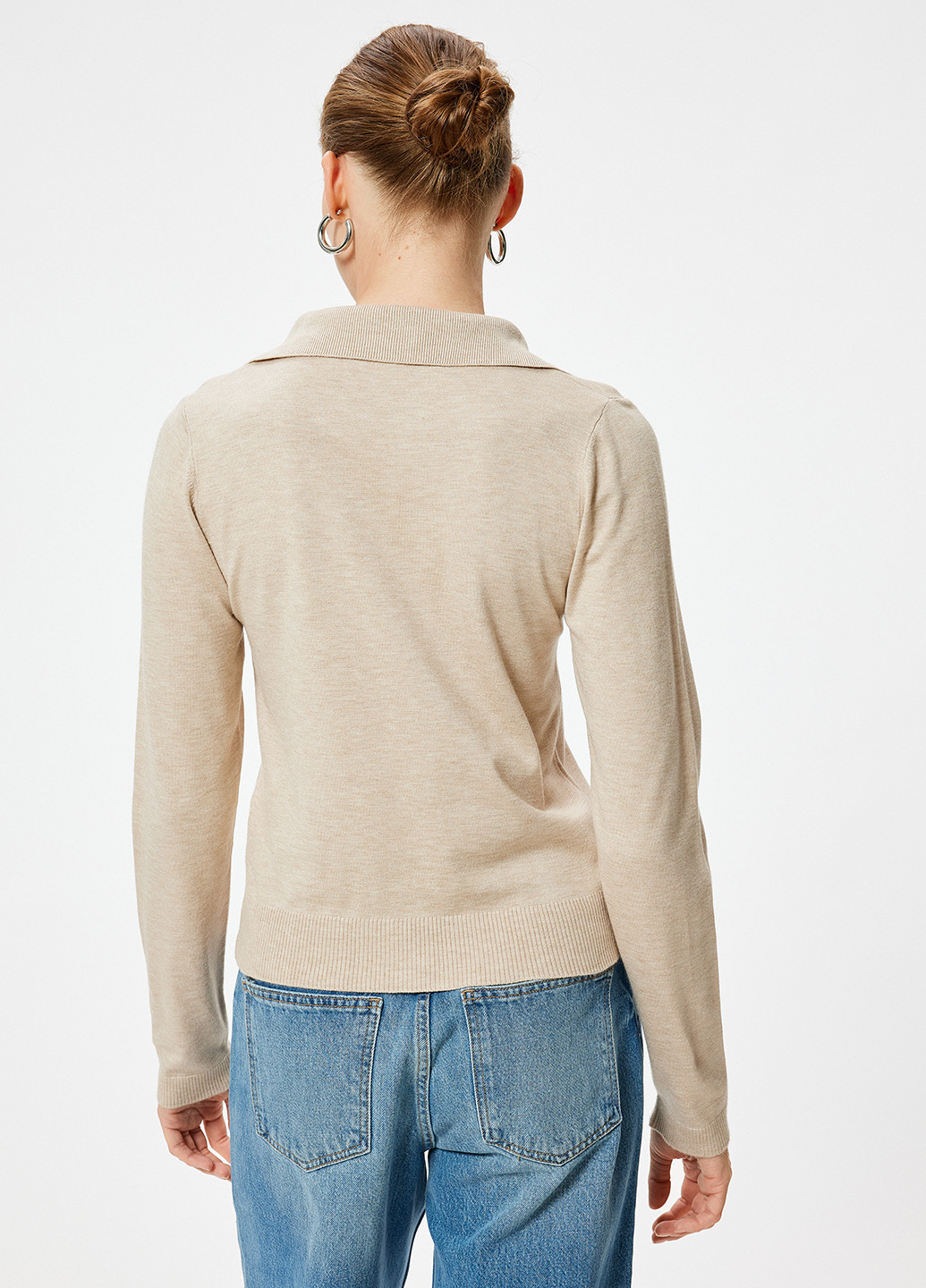 Бежевая женская футболка-поло KOTON меланжевая