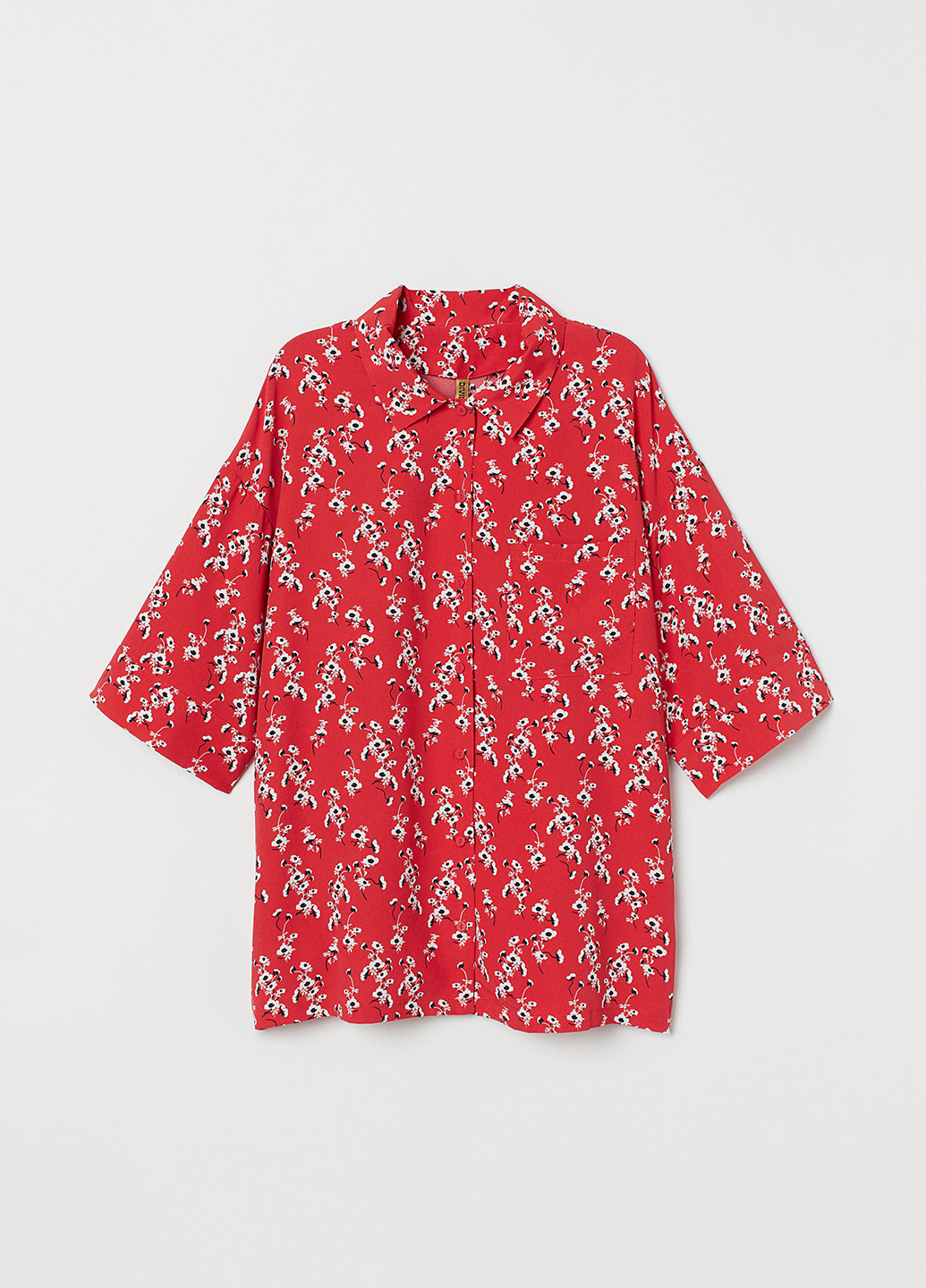 Красная кэжуал рубашка с цветами H&M