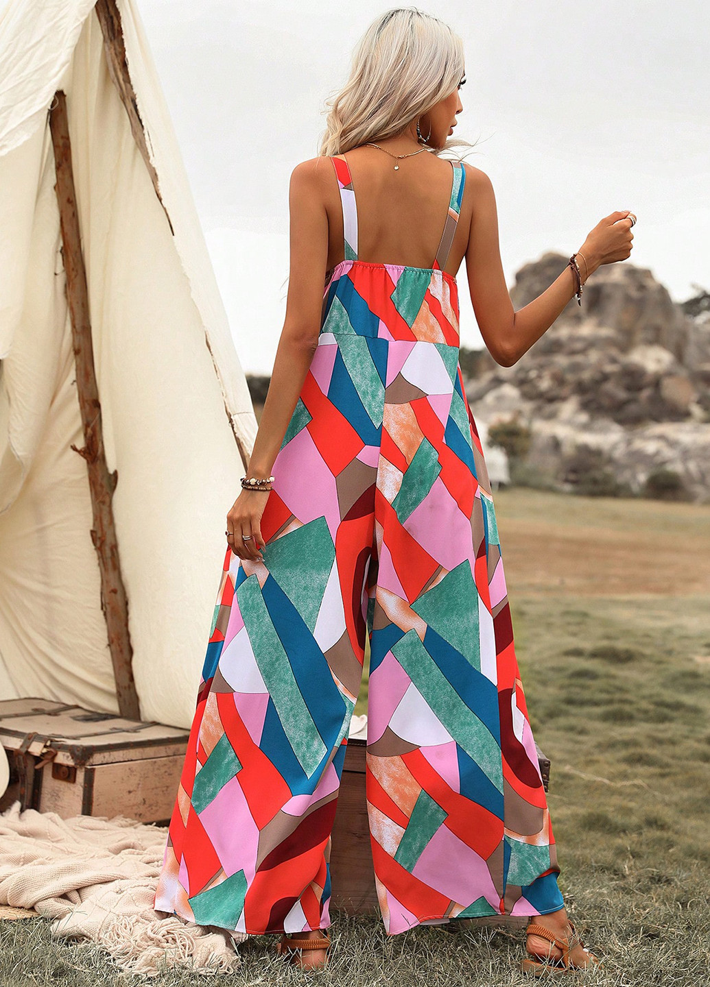 Комбинезон SHEIN комбинезон-брюки геометрический комбинированный кэжуал полиэстер