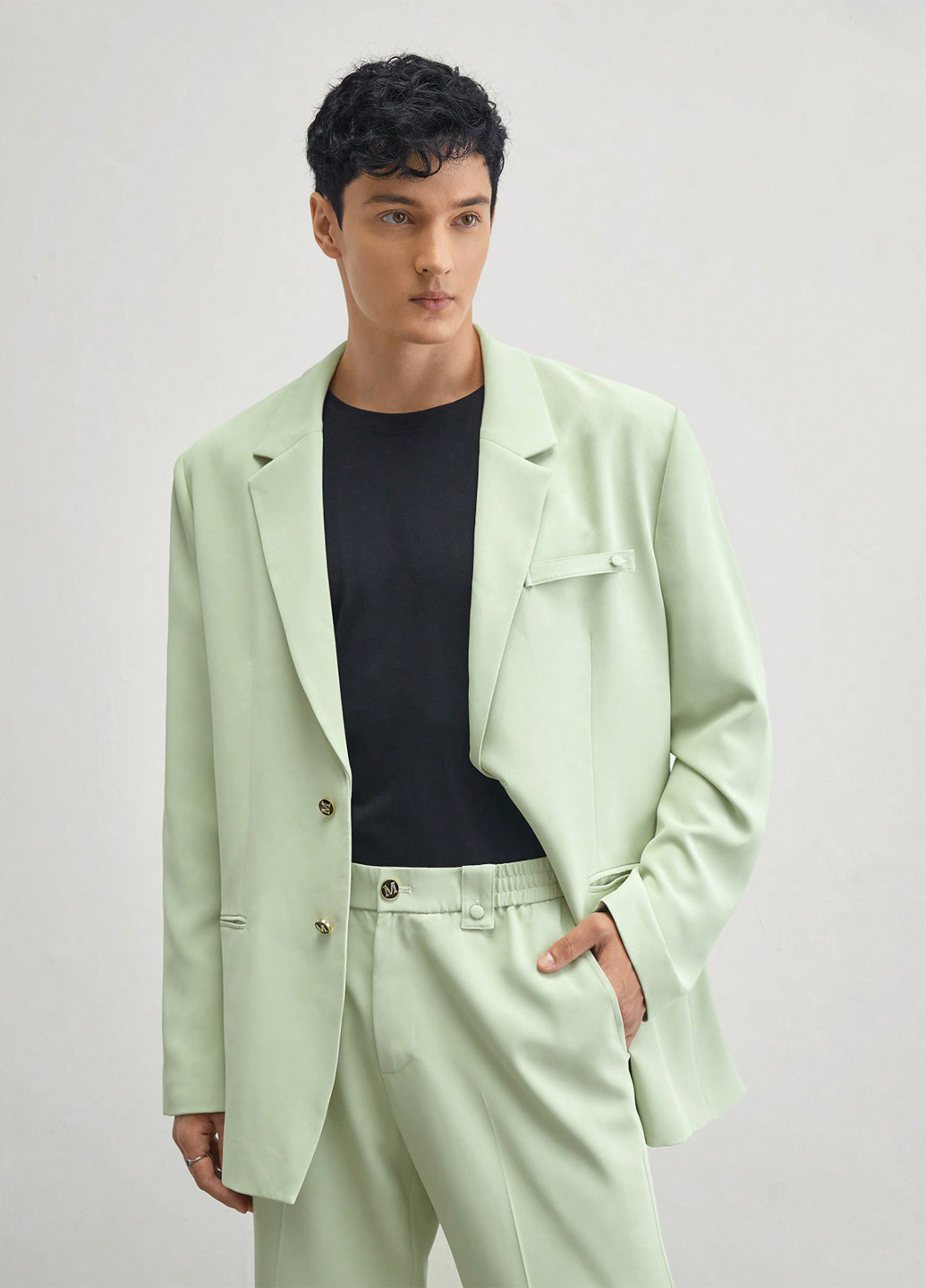 Фисташковый демисезонный костюм (пиджак, брюки) брючный SHEIN