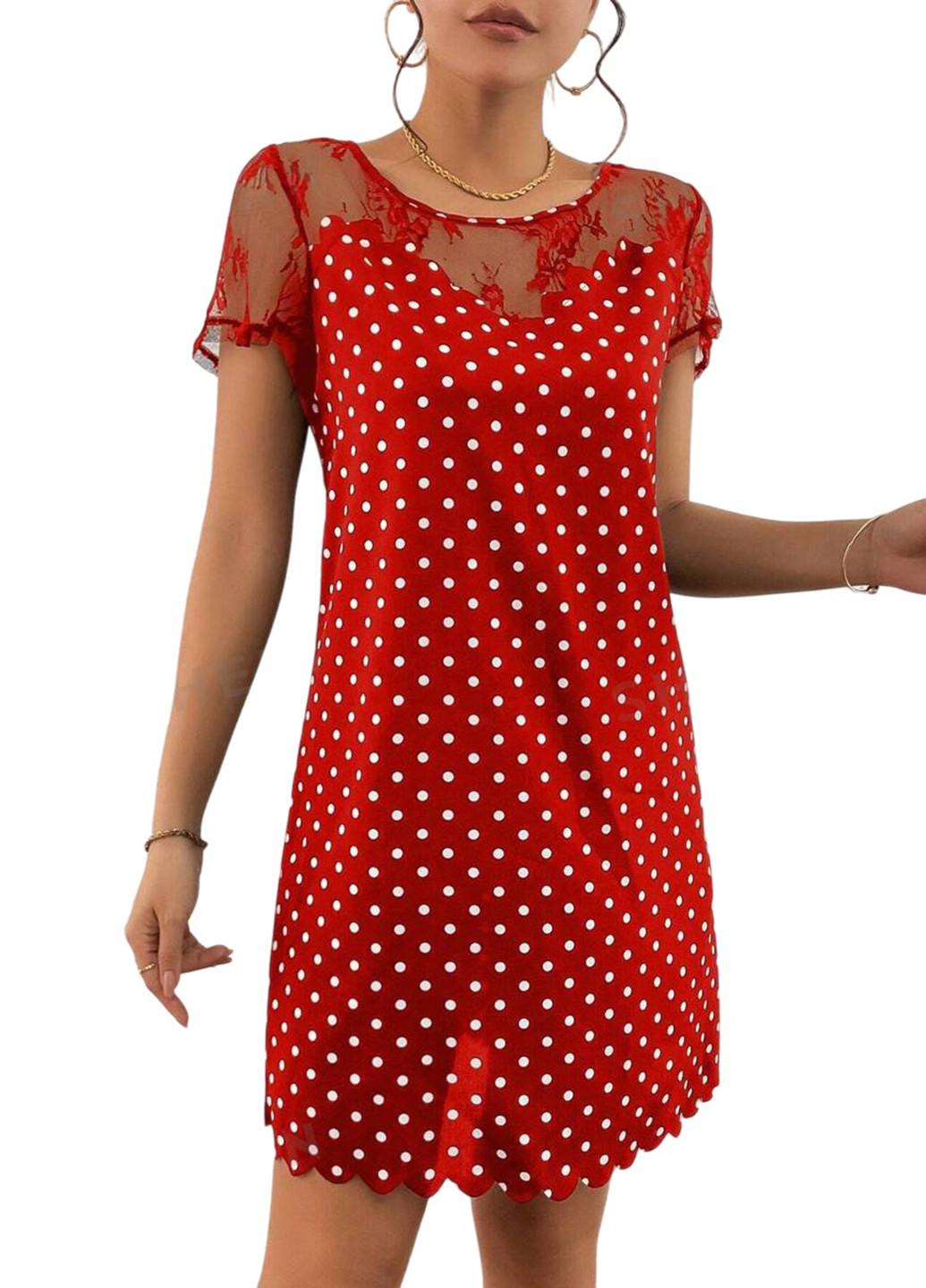 Красное кэжуал, праздничный платье а-силуэт SHEIN в горошек