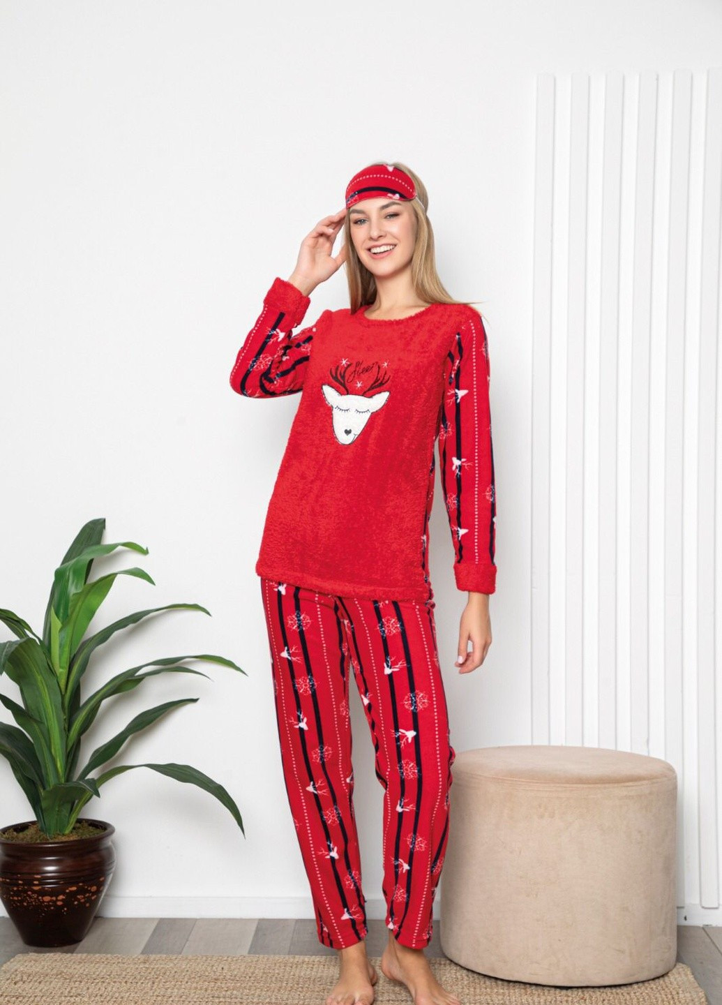 Червона зимня комплект велсофт (лонгслив, штани) Glisa Pijama
