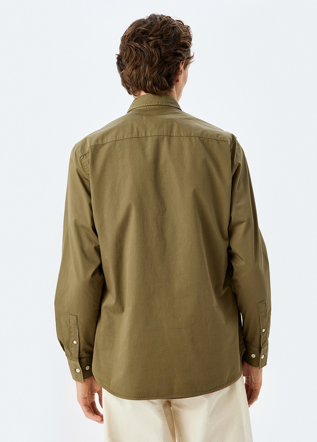 Оливковковая (хаки) классическая, кэжуал рубашка однотонная KOTON
