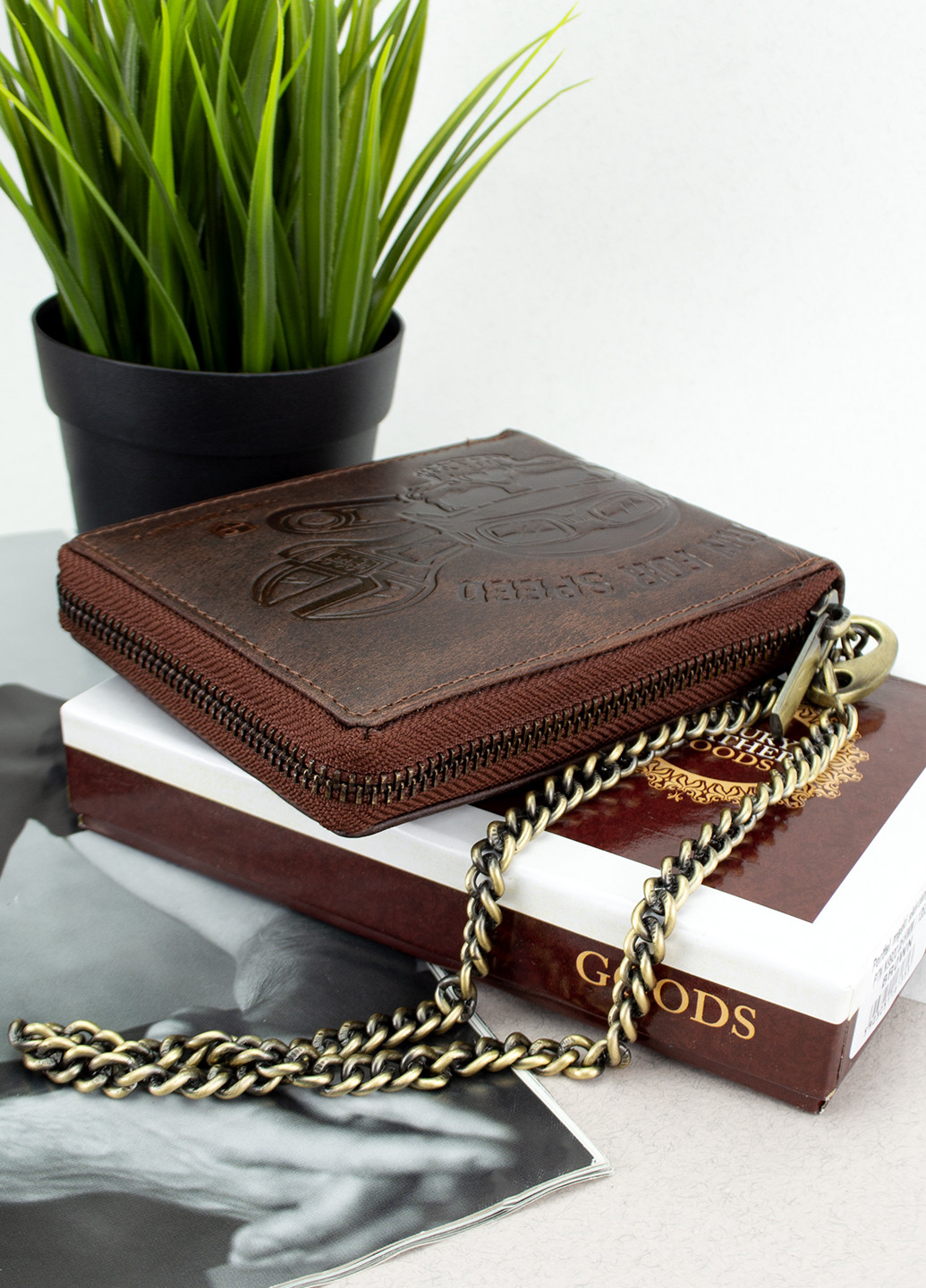 Чоловіче шкіряне портмоне N992C-05-HWM коричневе з черепом "Born for speed" Peterson (255868760)